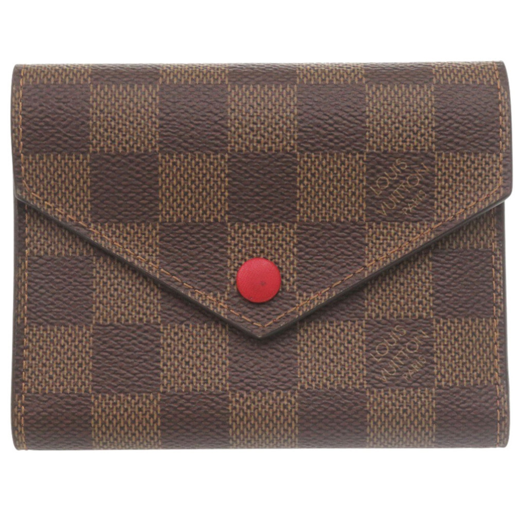Excellent condition Louis Vuitton Portefeuille Victorine Damier N41659 tri-fold wallet with IC tag, red and brown, LV 0663