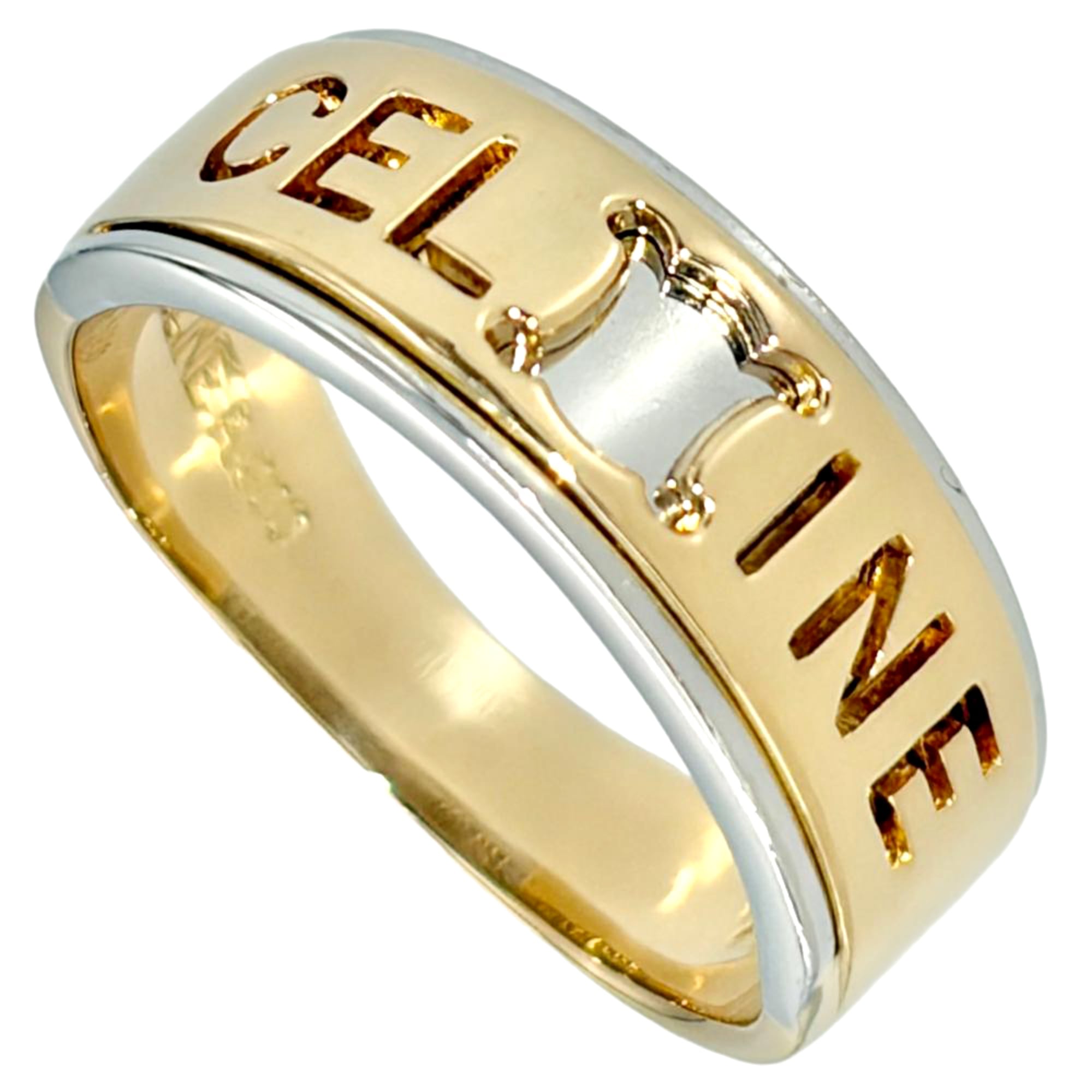 Celine Macadam Logo Bicolor Ring, Approx. 18K Yellow Gold (5.9g), Platinum 900 Combination, Women's Ring — Like New