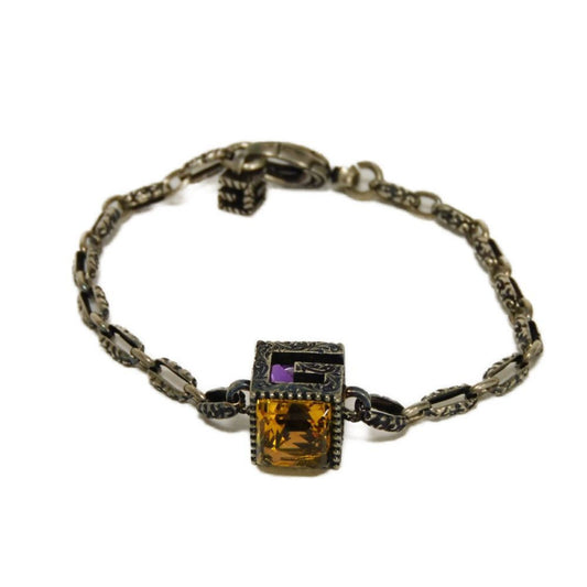 Gucci G Cube Crystal 17 Square Bracelet with Smoked Finish, Rhinestones, and Arabesque Design in Ag925 (550888 J7863 8192) for Women