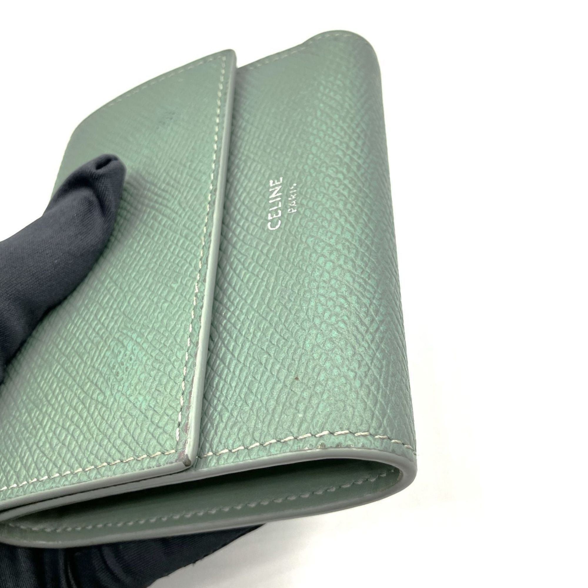 CELINE Small Trifold Wallet in Gray and Green