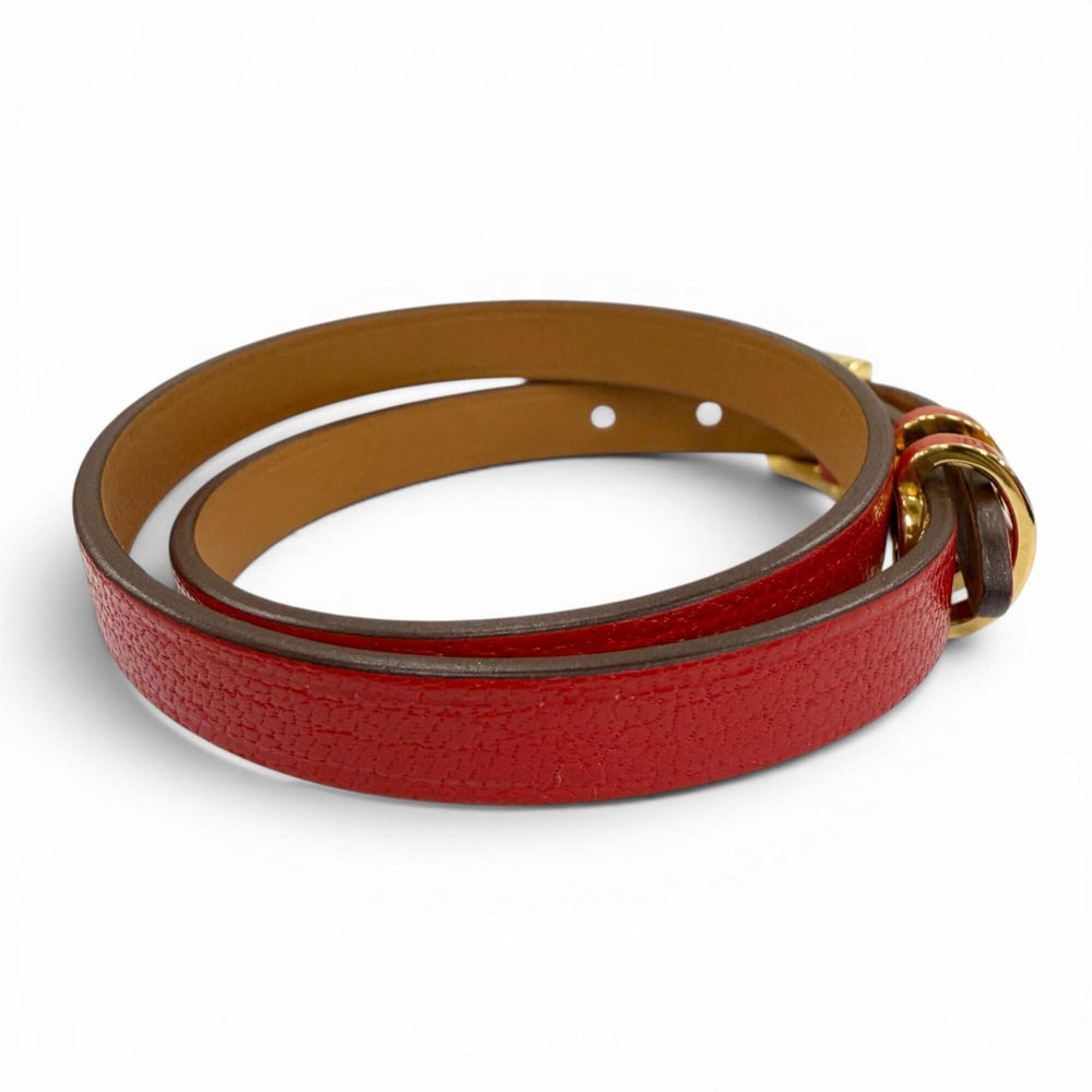 HERMES Pop H Double Tour Leather Bracelet with Golden Yellow Hardware, Red, T2 K Stamp, Made in France, Women's, Box and Dust Bag — Like New