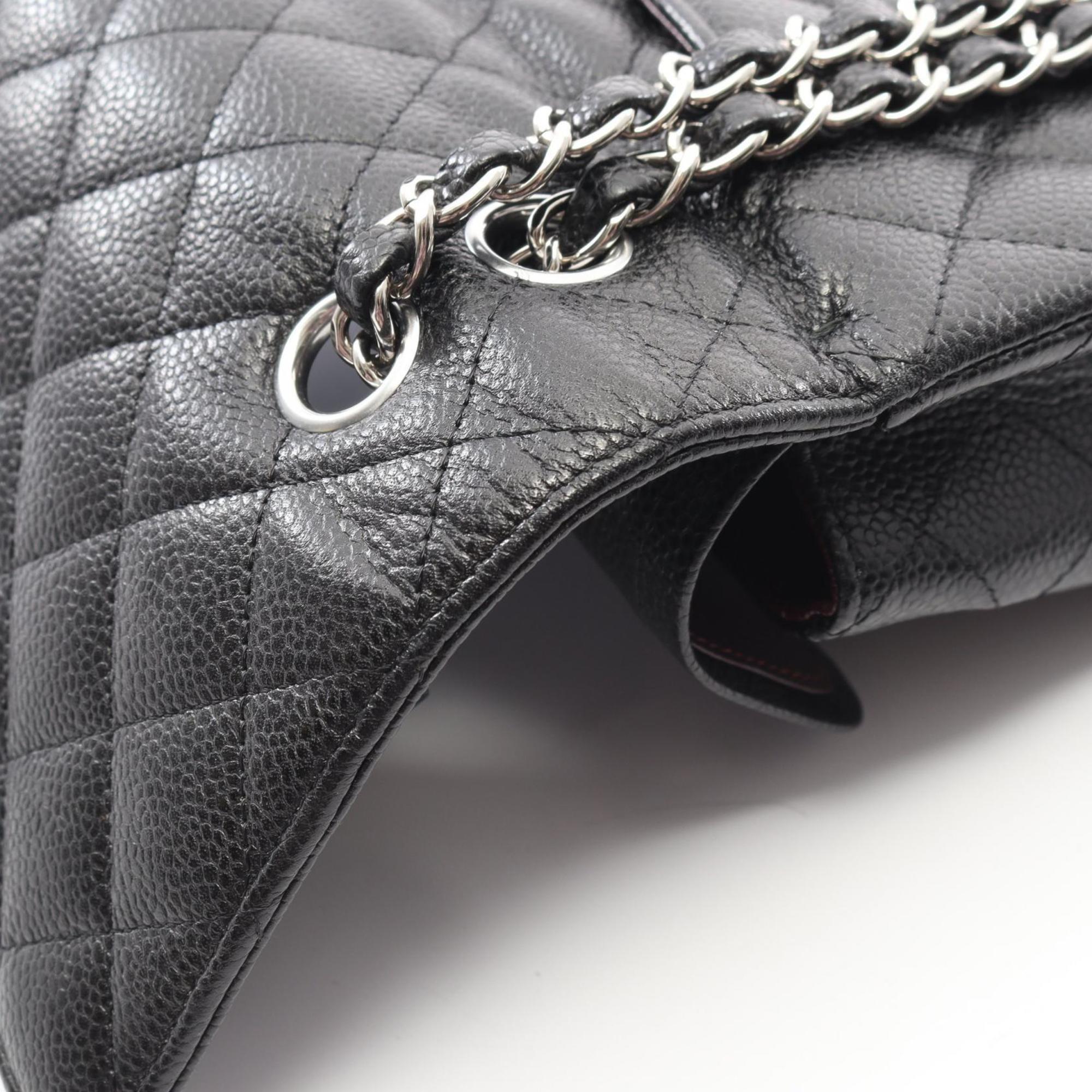 CHANEL Matelasse Double Flap Shoulder Bag in Grained Calfskin Leather, Black, Women's, A01112