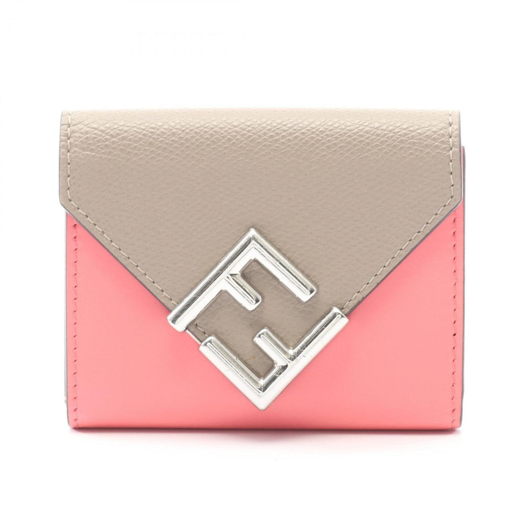 Fendi FF Diamond Tri-fold Wallet, Leather, Women's, Beige and Pink, 8M0480ALWA