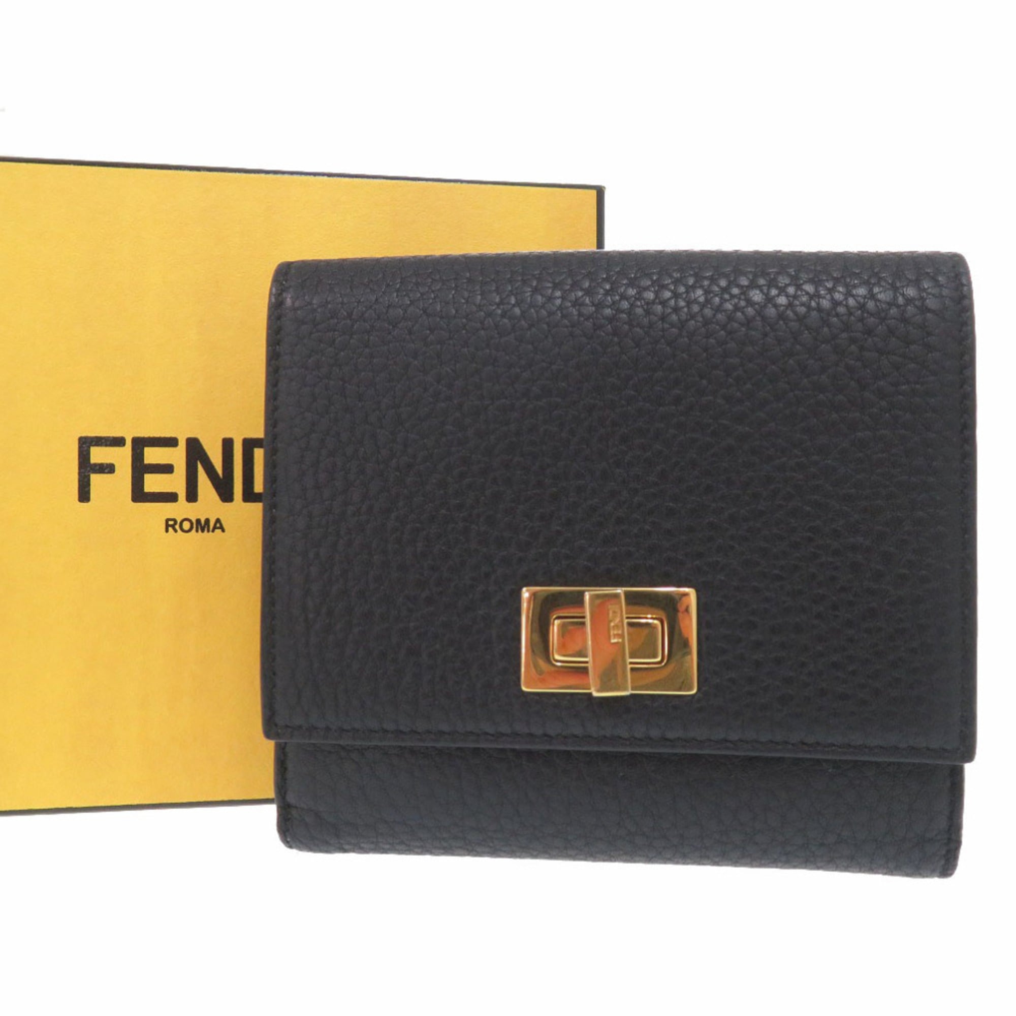 Like new Fendi PEEK A BOO bifold wallet 8M0438 A91B F11IE calfskin 0197
