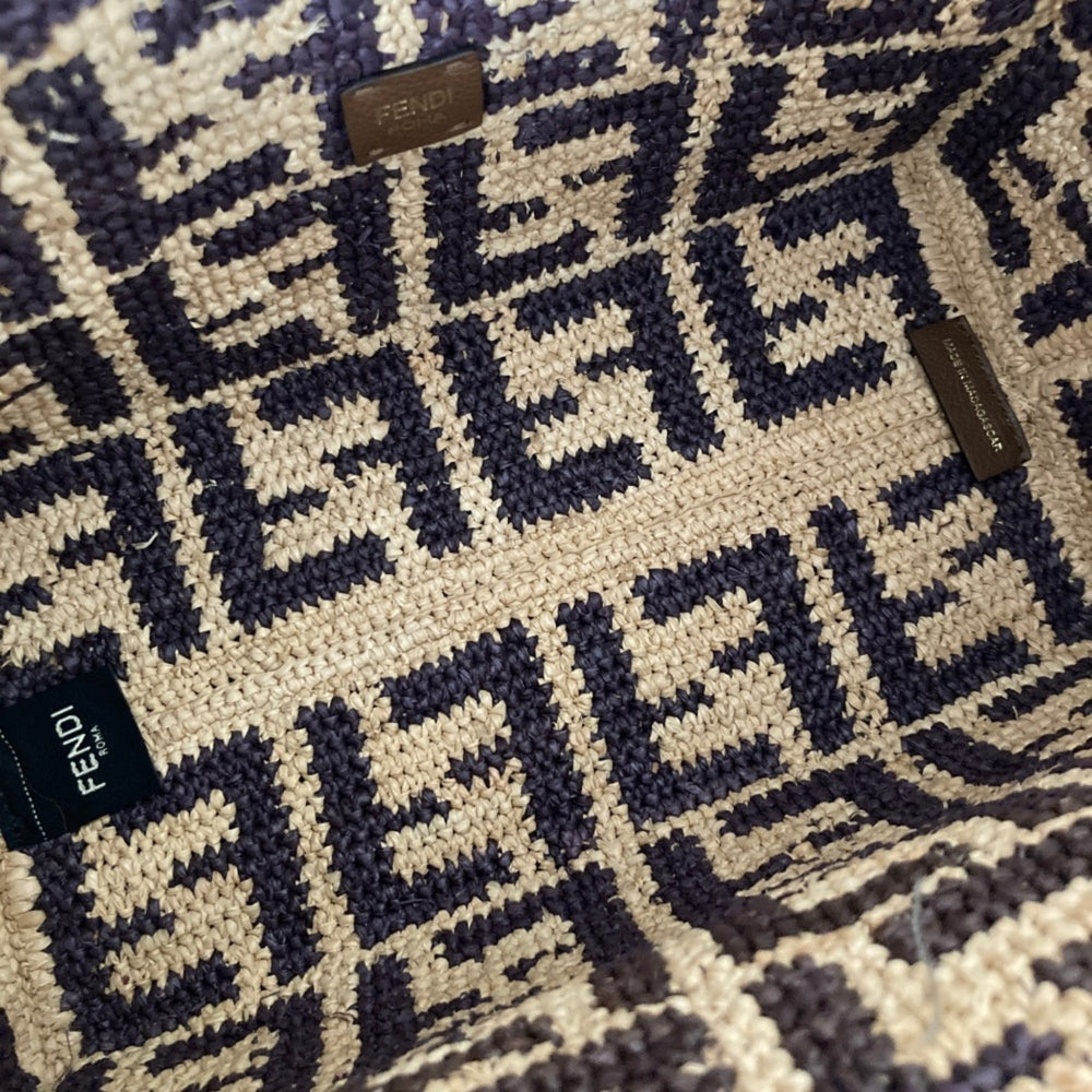 FENDI Roll Small Raffia Tote Bag 8BH424 AS3B Natural Brown Women's — Like New