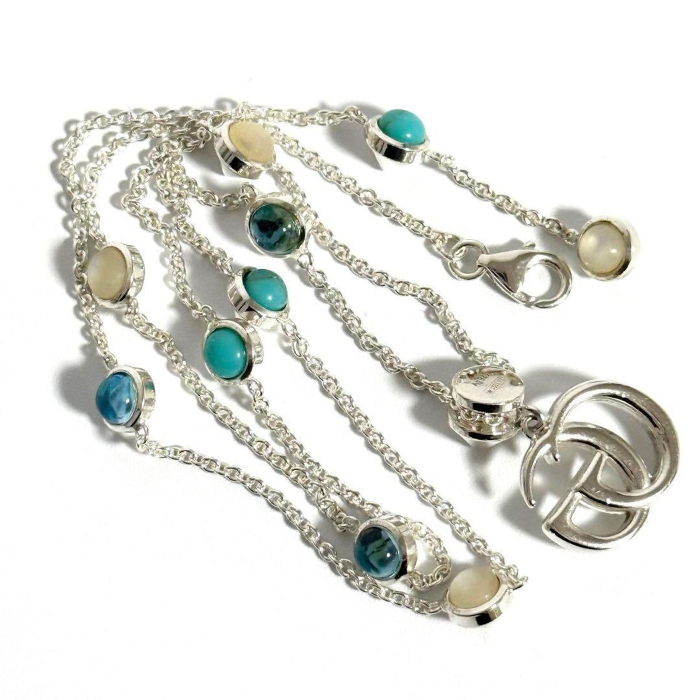 Gucci Double G Mother of Pearl Necklace Pendant Silver 925