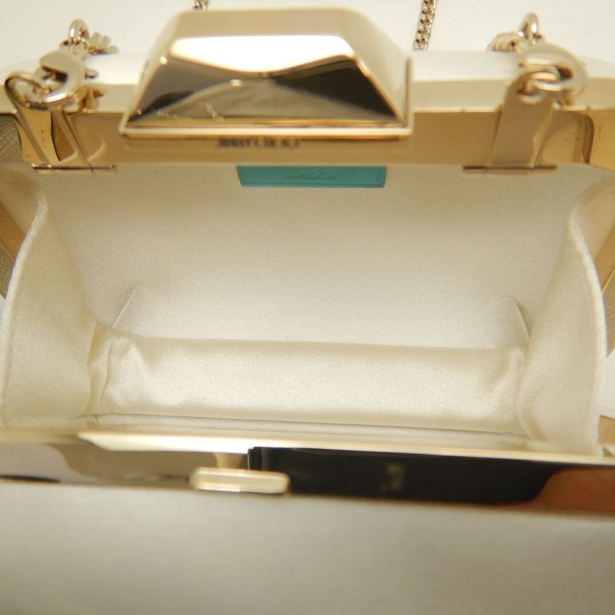JIMMY CHOO Microcloud Clutch Bag, Chain Clutch, Satin, Off-White, Women's, 253759 — Like New