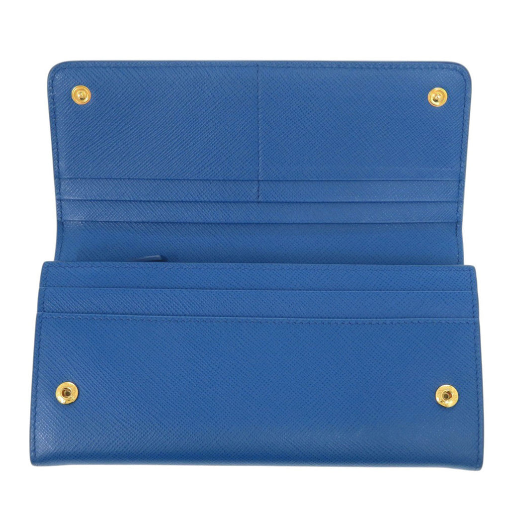 Prada 1MH132 Saffiano Shine Leather Blue Long Wallet 0350 PRADA