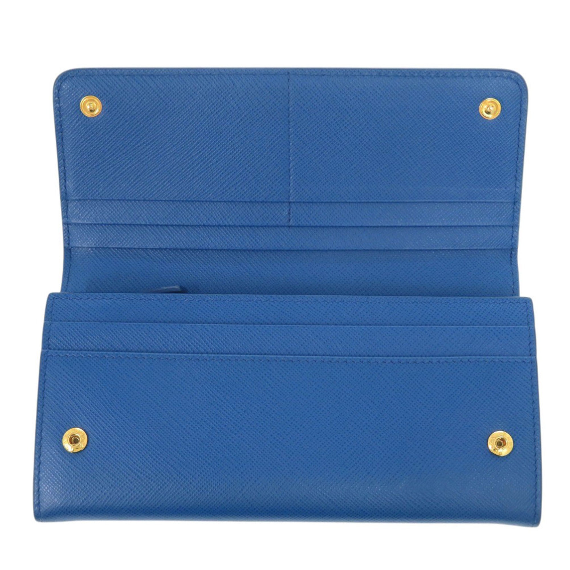 Prada 1MH132 Saffiano Shine Leather Blue Long Wallet 0350 PRADA