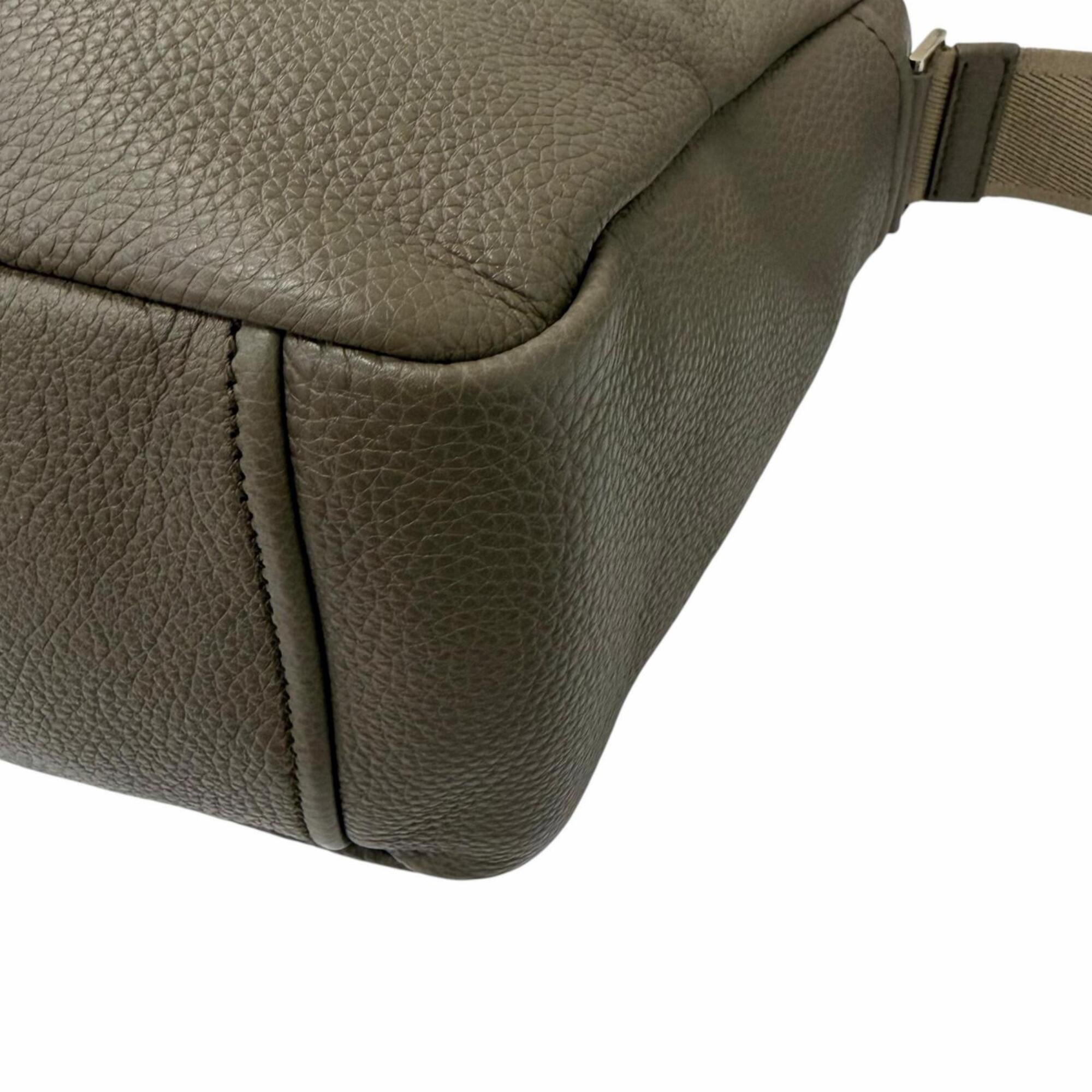 PRADA 2VH182 Vitello Daino Leather Triangle Logo Crossbody Shoulder Bag, Greige, Made in Italy, Men's — Like New