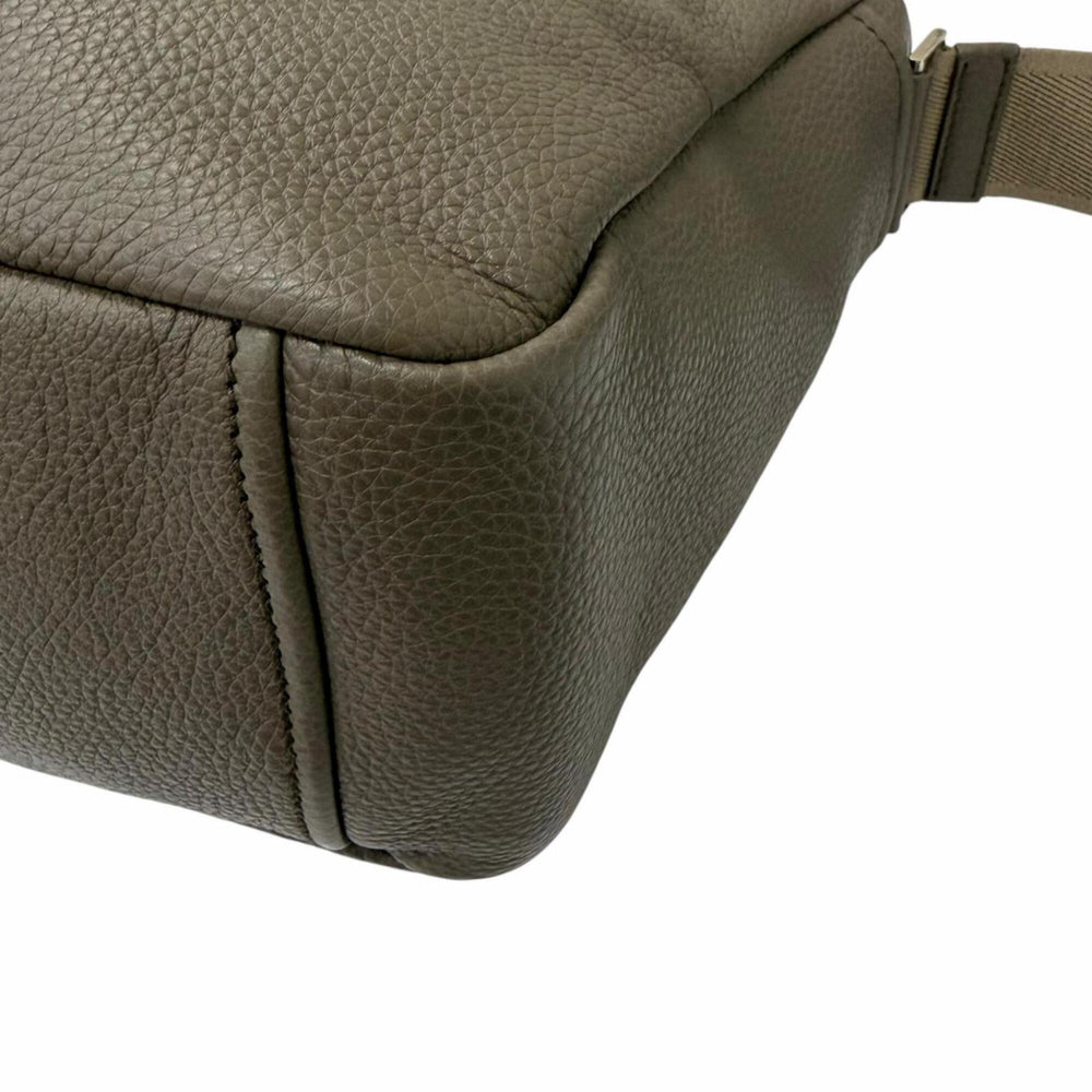 PRADA 2VH182 Vitello Daino Leather Triangle Logo Crossbody Shoulder Bag, Greige, Made in Italy, Men's — Like New