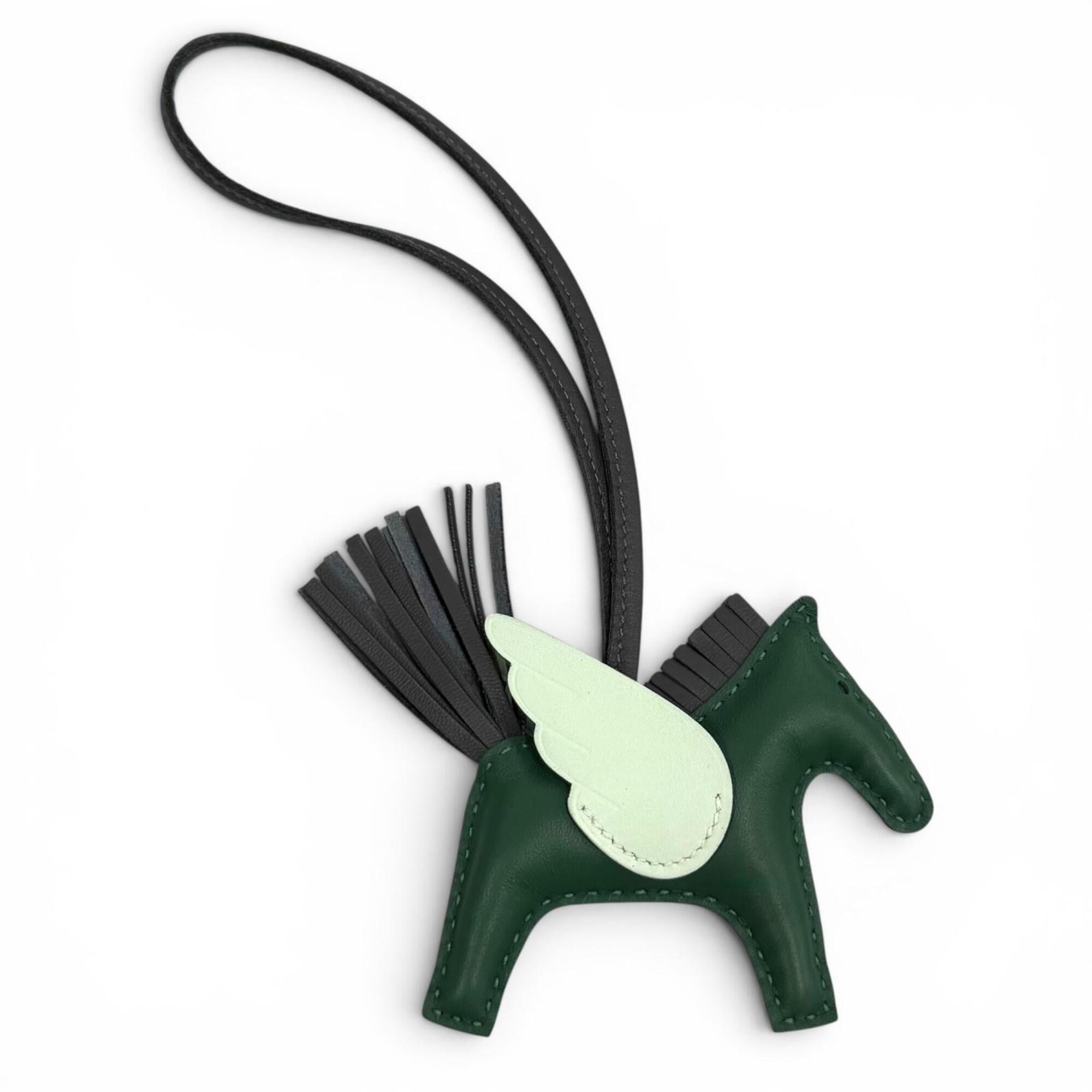 HERMES Rodeo Charm Pegasus PM Vert Moyent, Ardoise, Peppermint, Agneau Milo, Veau Swift Leather Bag Charm, W Stamp, Made in France, Women's, with Box — Like New