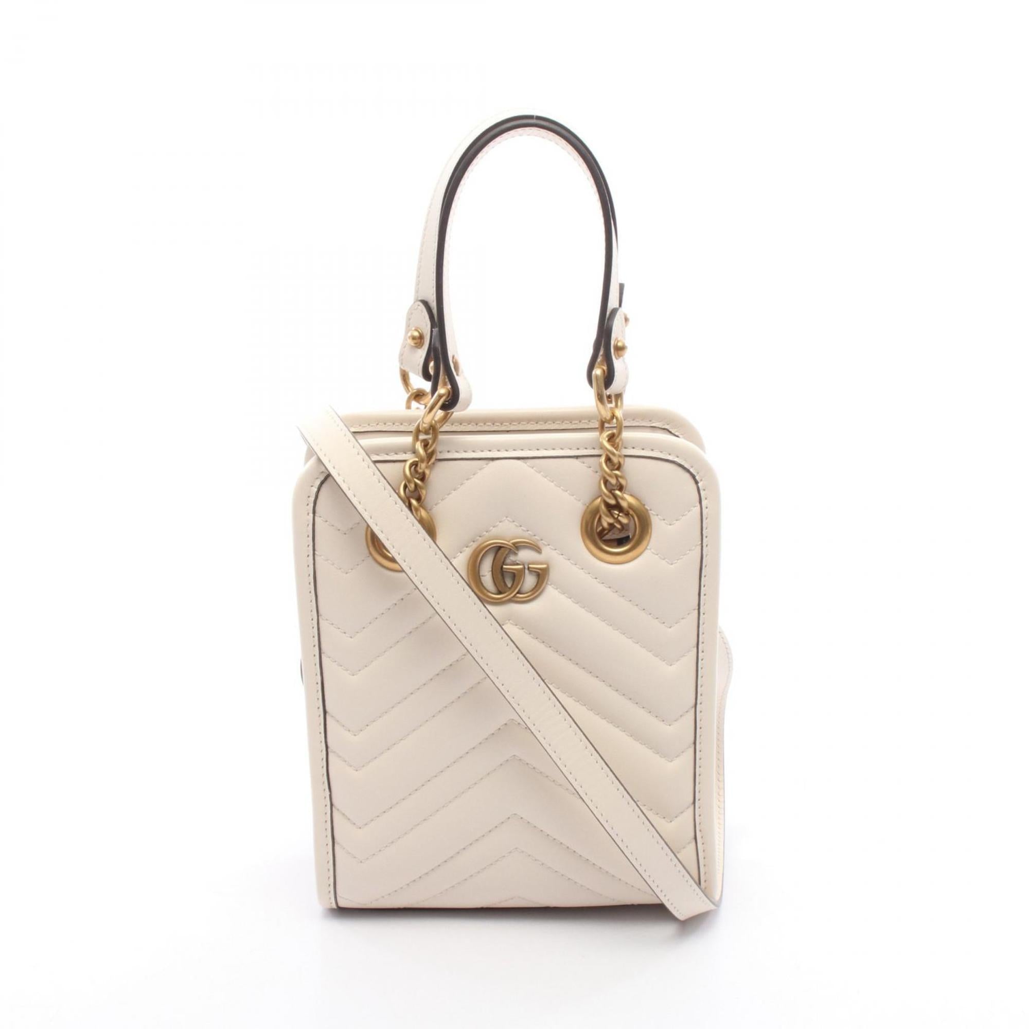 Gucci GG Marmont Handbag, Leather, Women's, White, 696123