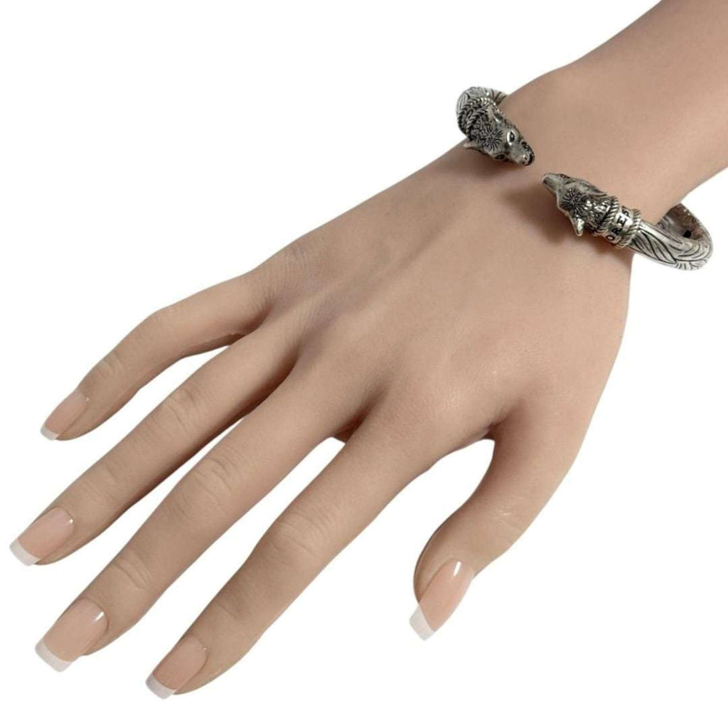 Gucci Men's Anger Forest Wolf Bangle Bracelet in Silver