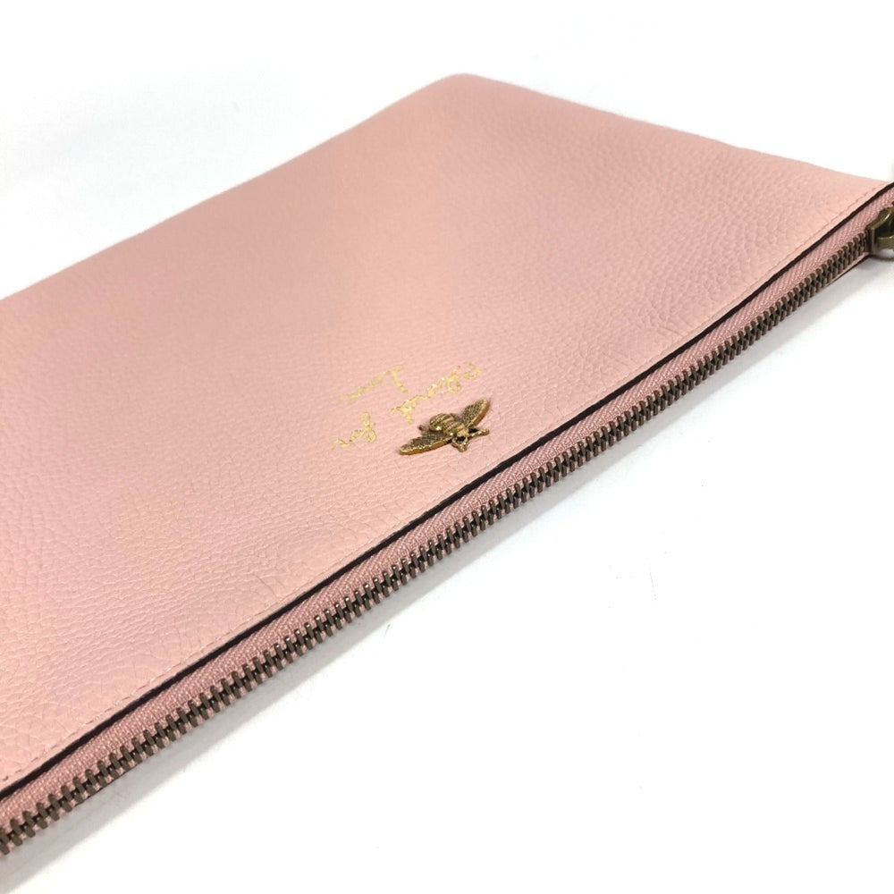 GUCCI 460187 Logo BEE Animalier Bee Bag Second Handbag Pouch Clutch Leather Men's Women's Pink Like New — Like New