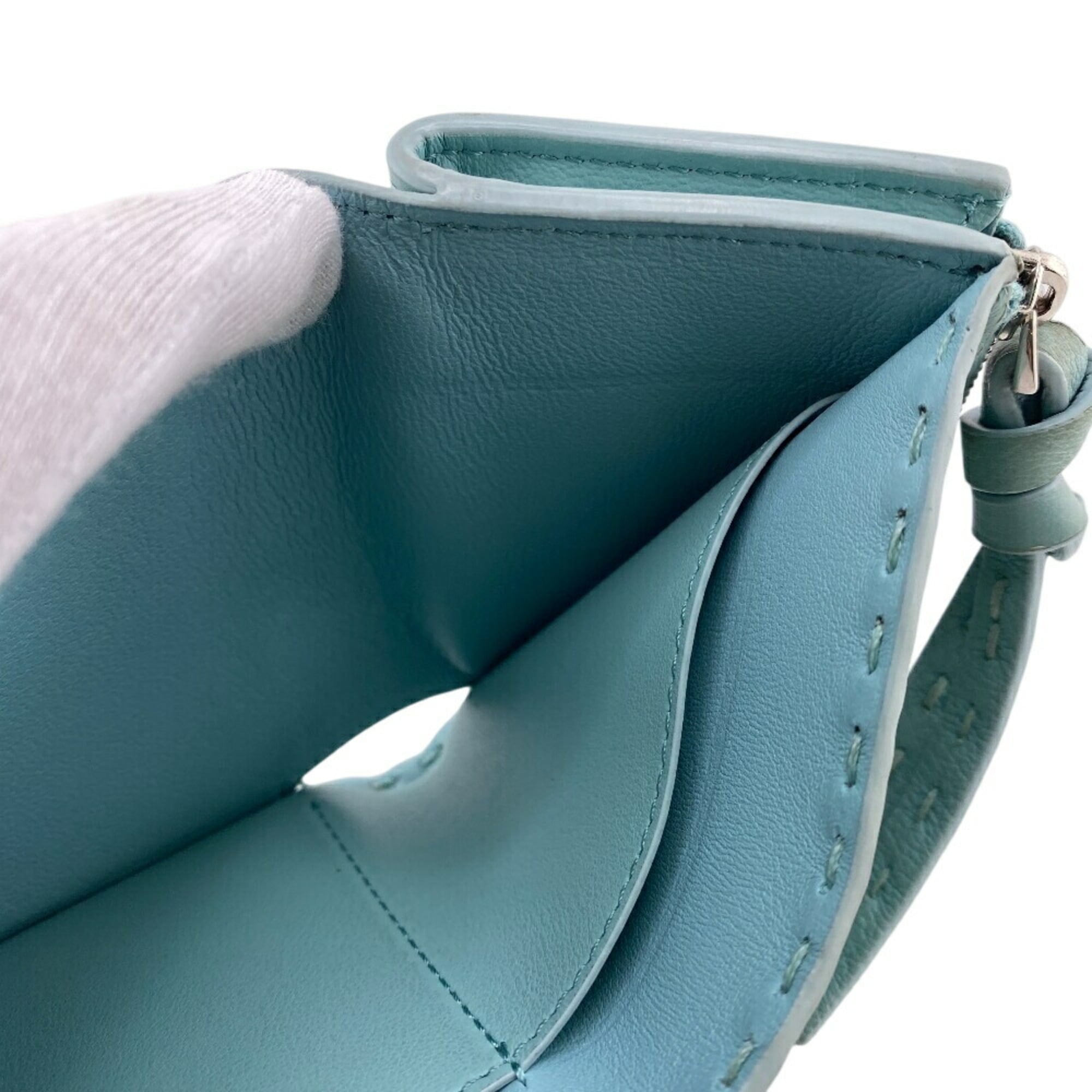 FENDI 8M0499 Selleria Peekaboo Micro L-Shaped Tri-Fold Wallet, Blue, Women's