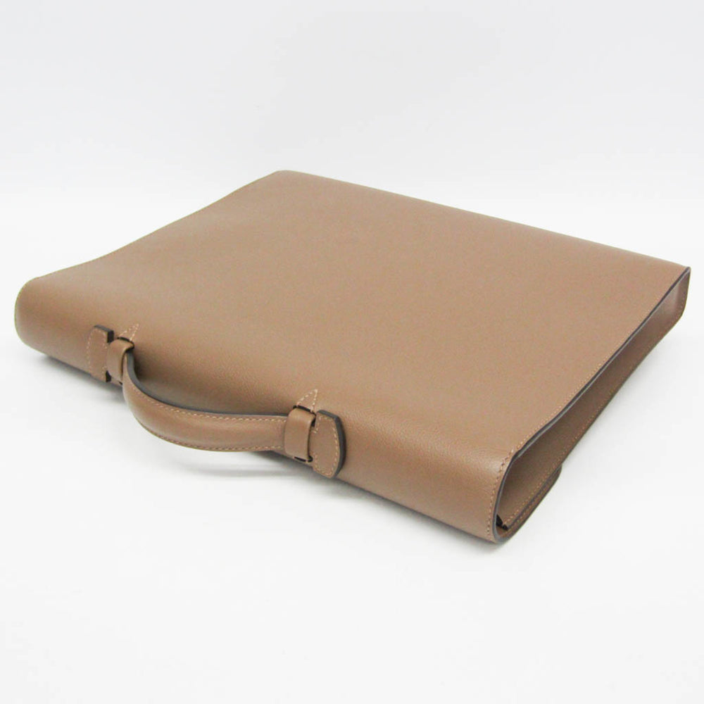 Hermes Sac A Depeche Men's Taurillon Clemence Leather Briefcase,Document Case Etoupe Gray — Like New