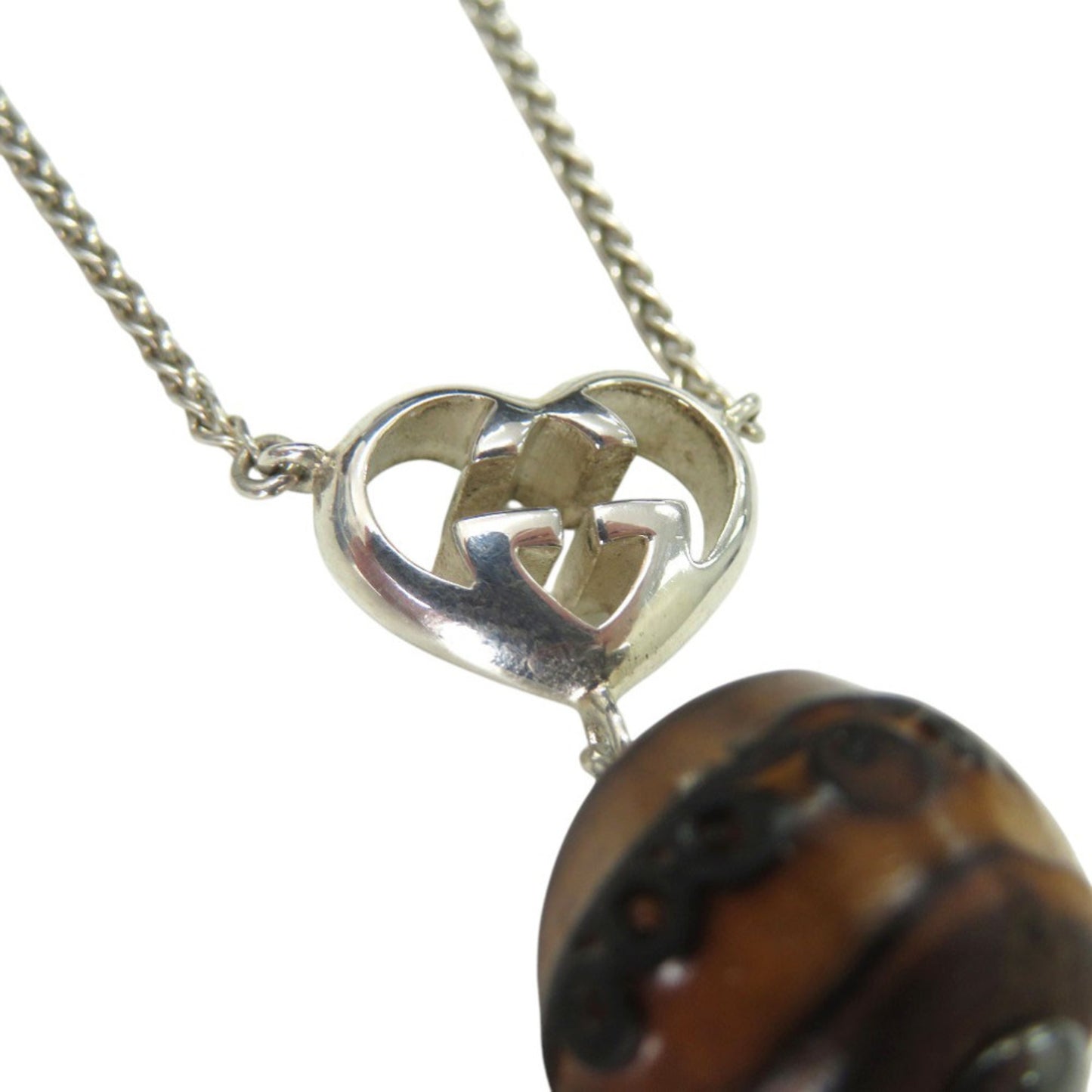 Gucci Interlocking G Heart Pendant Necklace in Sterling Silver with Bamboo Finish (0530)