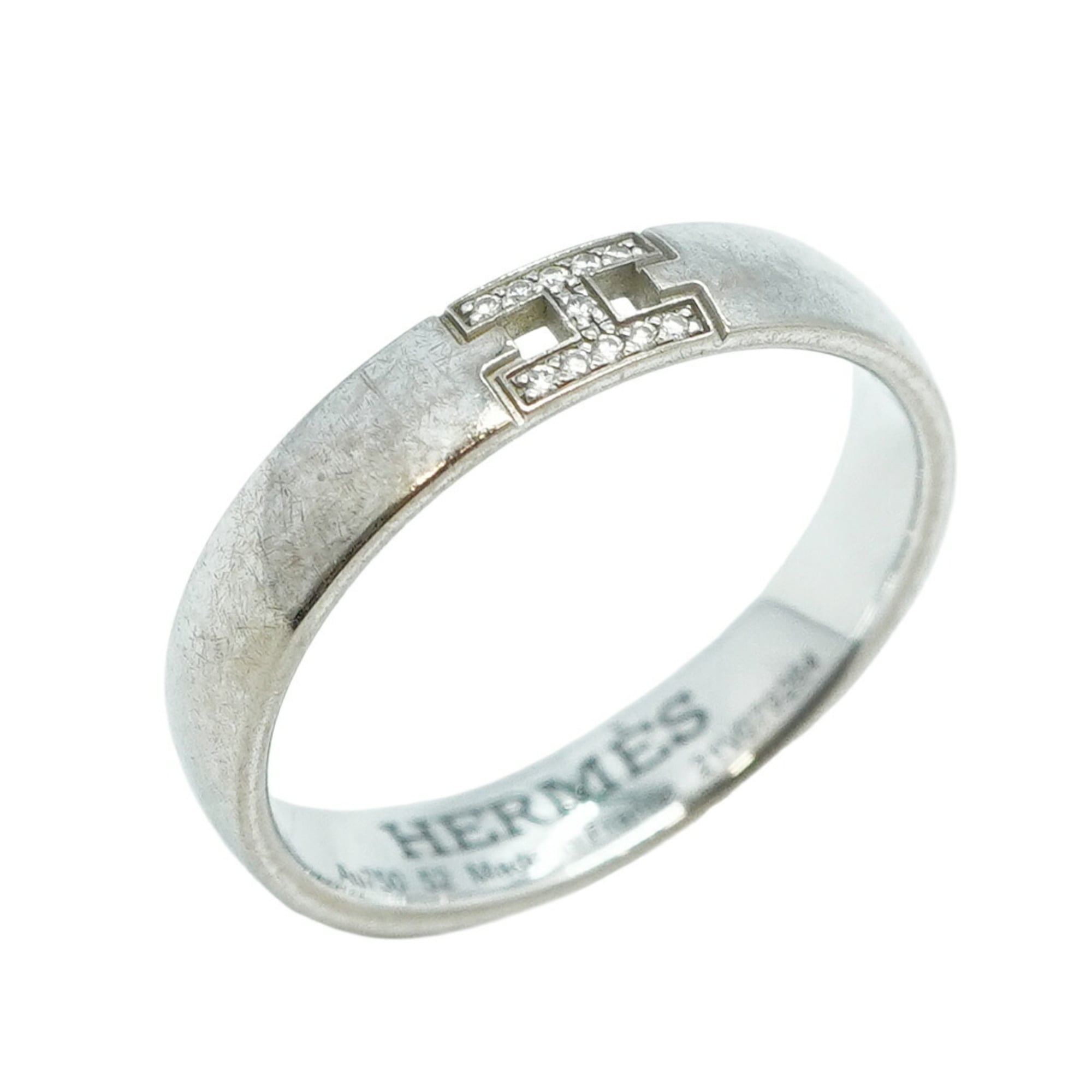 Hermes Ever Hercules Ring, 18K White Gold with Diamonds, #52, Women's