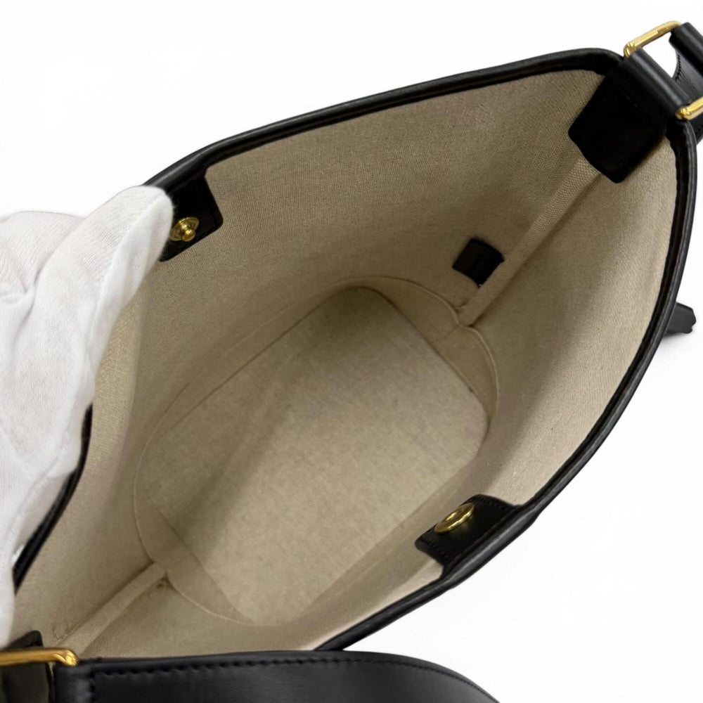 CELINE 19144 Small Bucket Triomphe Canvas & Calfskin Shoulder Bag, Off-White/Black, Made in Italy, Women's — Like New