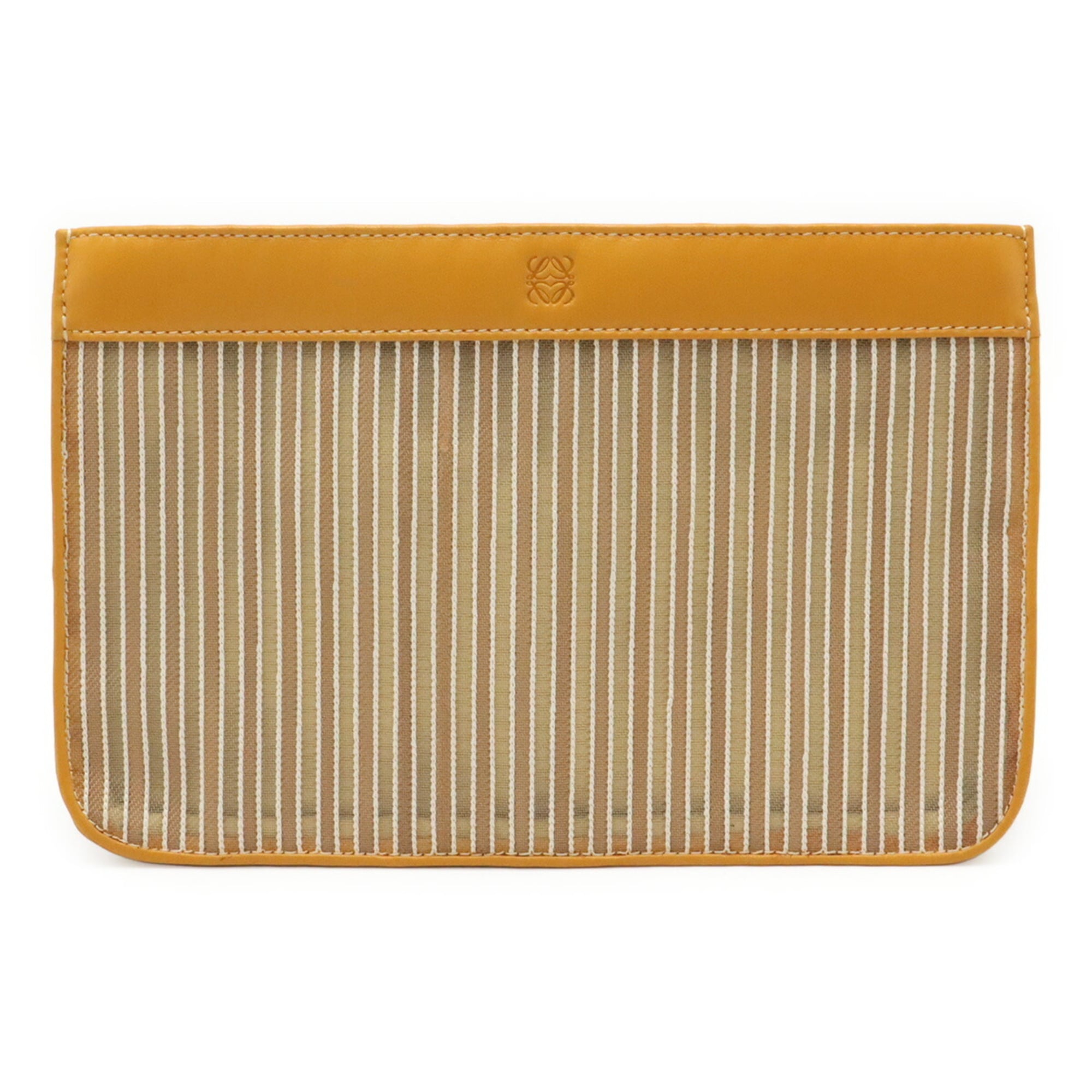 LOEWE Anagram Handbag Pouch Clutch Bag Striped Mesh Leather Mustard — Like New