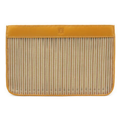 LOEWE Anagram Handbag Pouch Clutch Bag Striped Mesh Leather Mustard — Like New