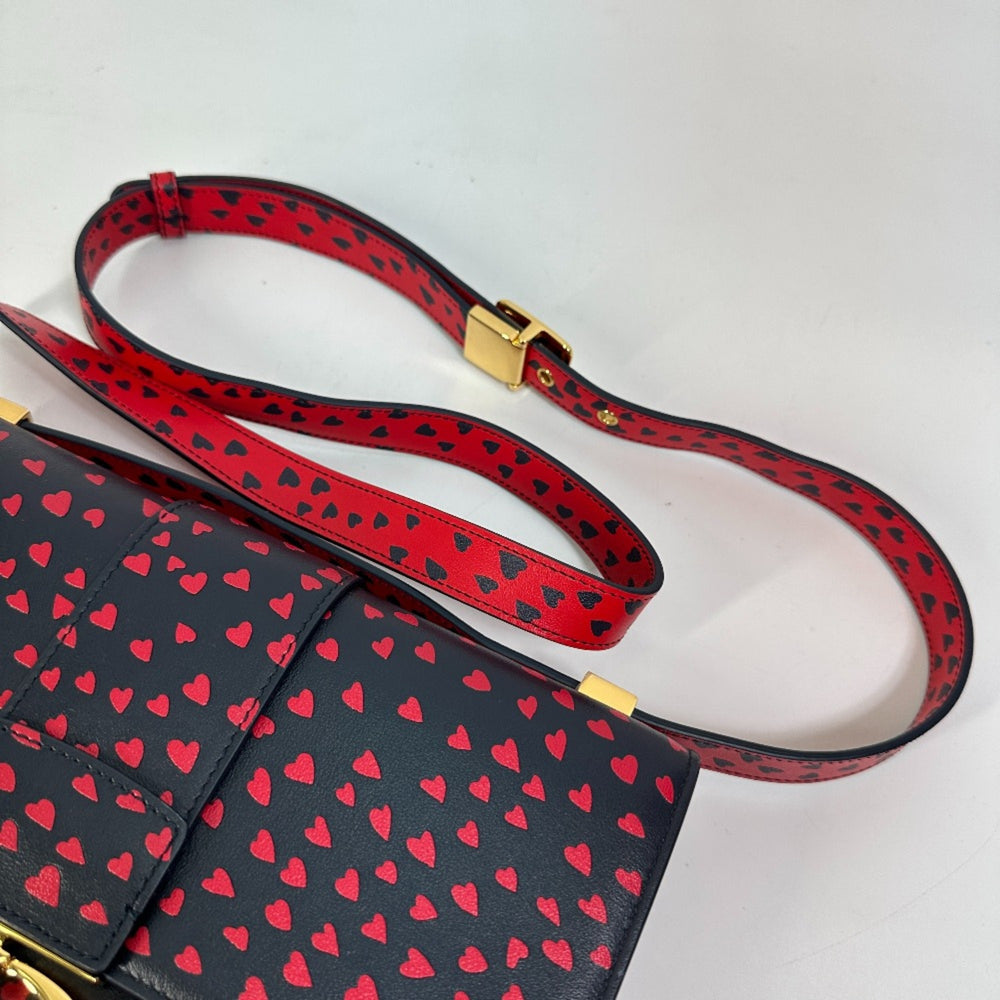 Christian CHRISTIAN DIOR heart Logo Crossbody Shoulder Bag Black Red — Like New