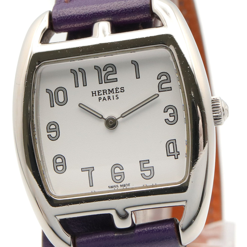 Hermes Cape Cod Tonneau Double Tour Watch, Stainless Steel, Leather Strap, Women's, White (CT1.210) — Very Good