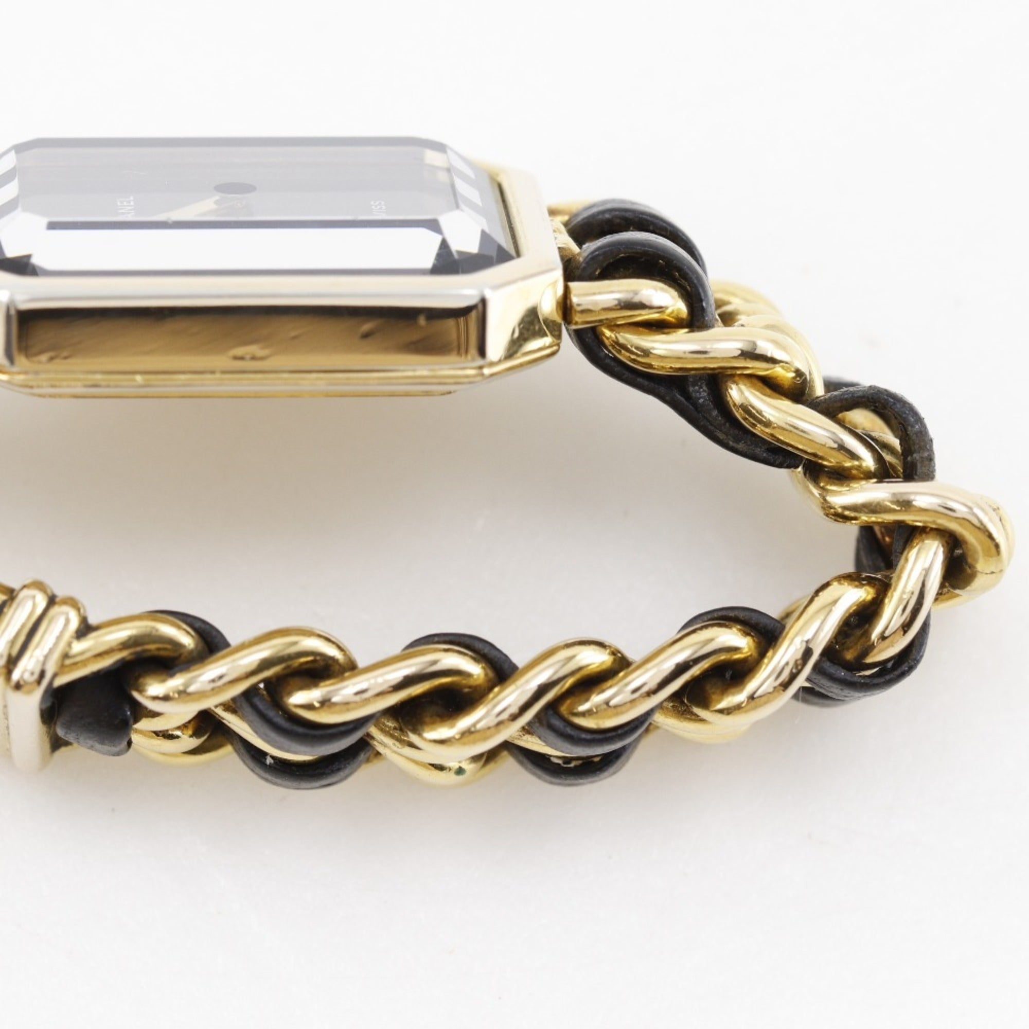 Chanel CHANEL Premiere L Watch Gold Plated x Leather Quartz Analog Display Black Dial Ladies — Good