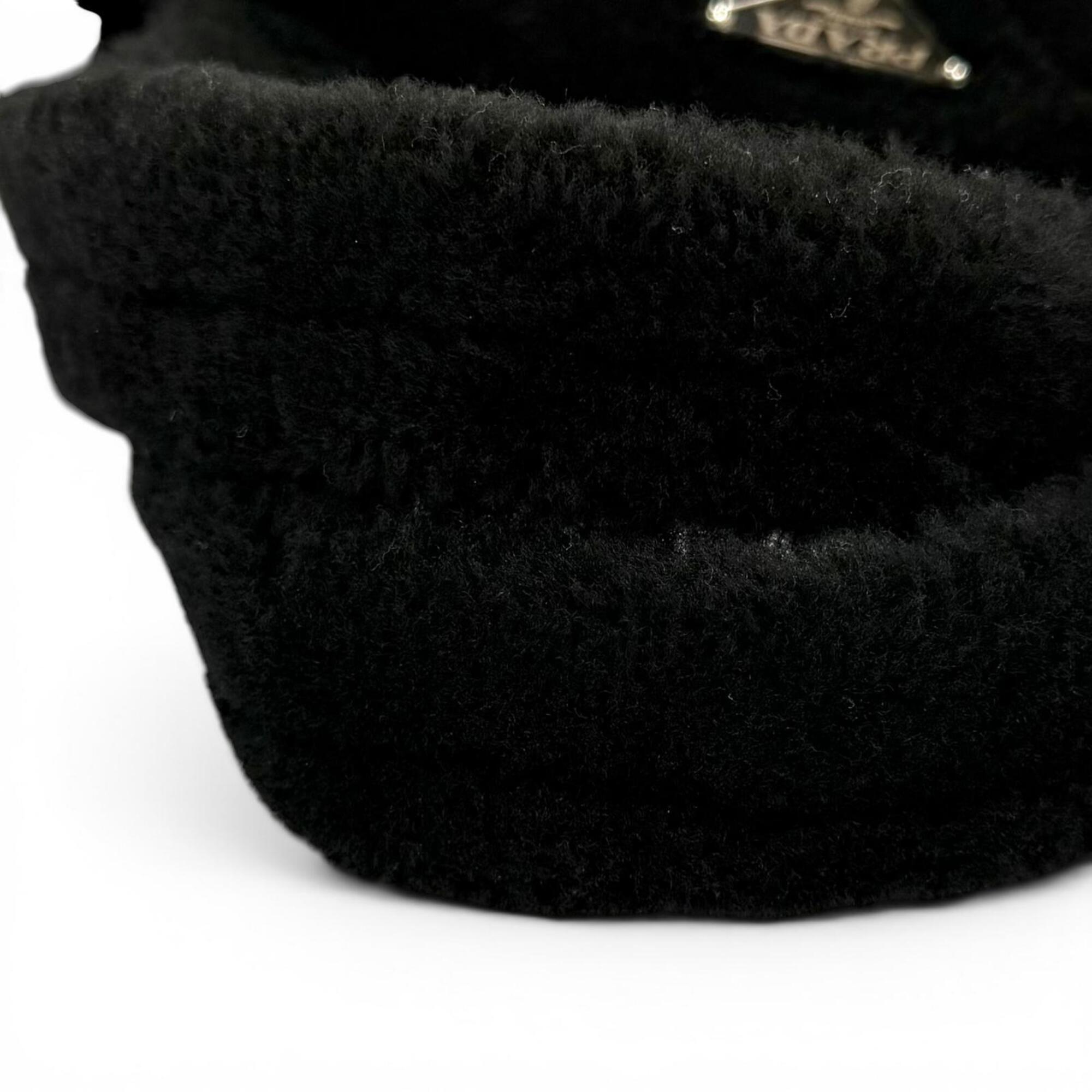 PRADA 1BG378 Triangle Logo 2-Way Shearling Fur Shoulder Bag with Pouch, Black, Made in Italy, Women's, Dust — Like New
