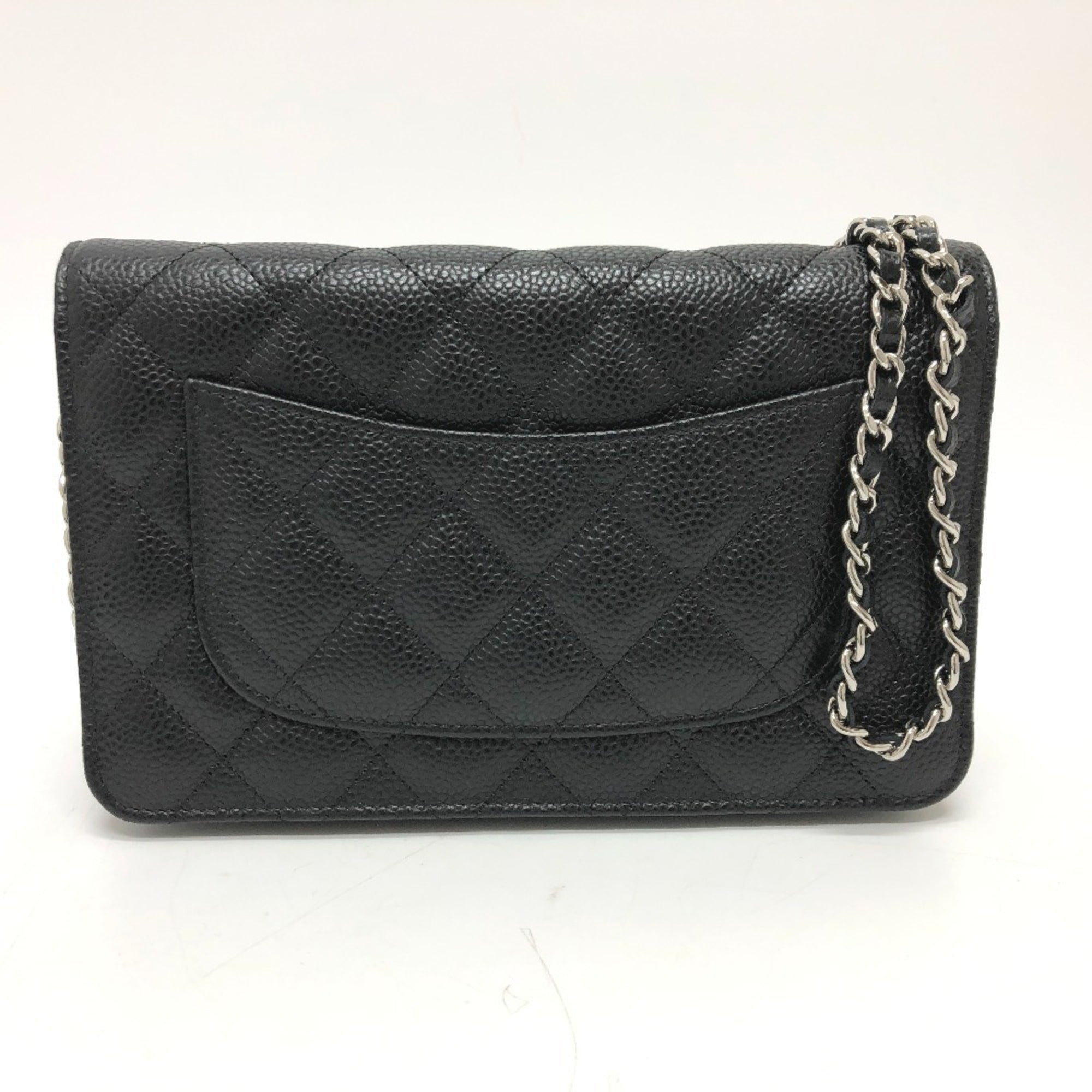 CHANEL AP0250 Matelasse Coco Mark Classic Chain Wallet Shoulder Bag Caviar Skin Women's Silver Hardware Black — New - Store Return