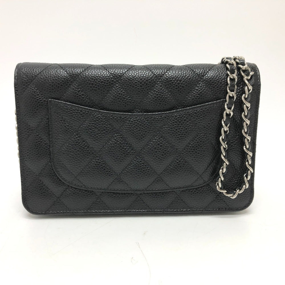 CHANEL AP0250 Matelasse Coco Mark Classic Chain Wallet Shoulder Bag Caviar Skin Women's Silver Hardware Black — New - Store Return