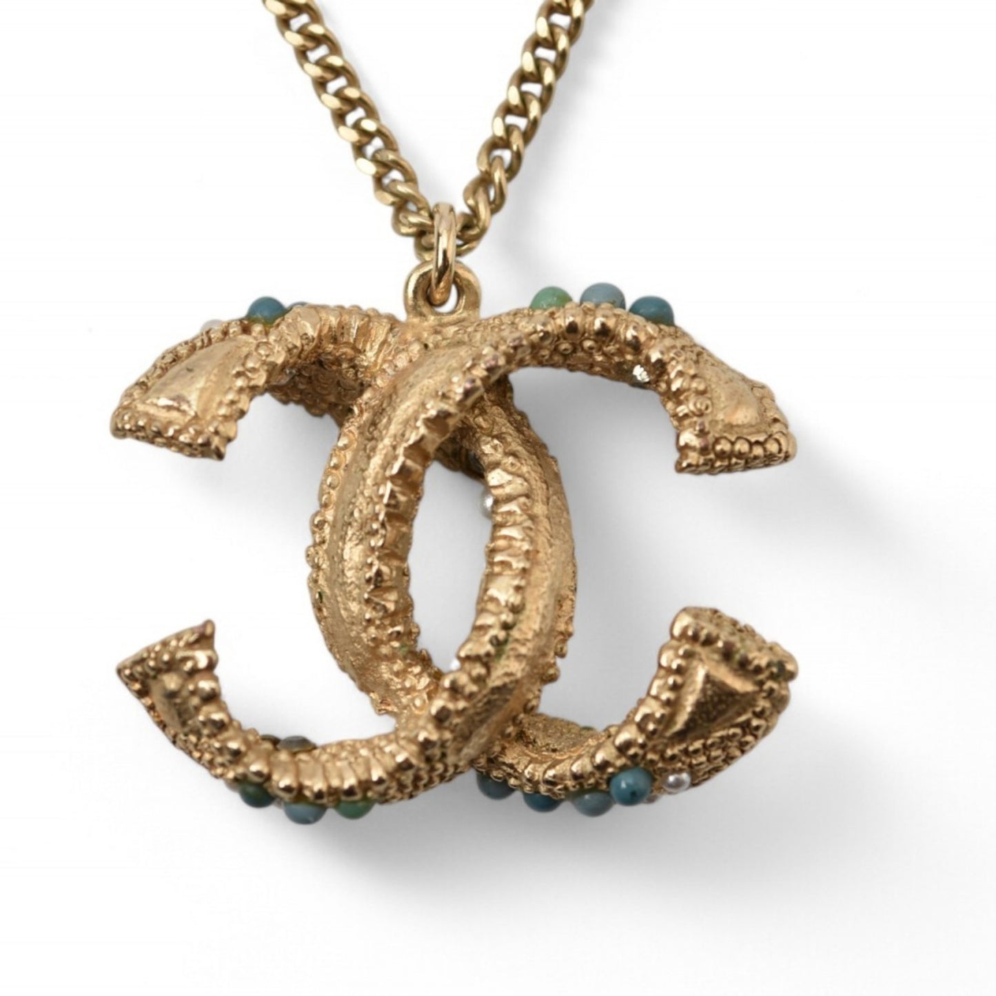 Chanel Necklace Pendant 2way CHANEL Coco Mark CC Color Stone Gold A15