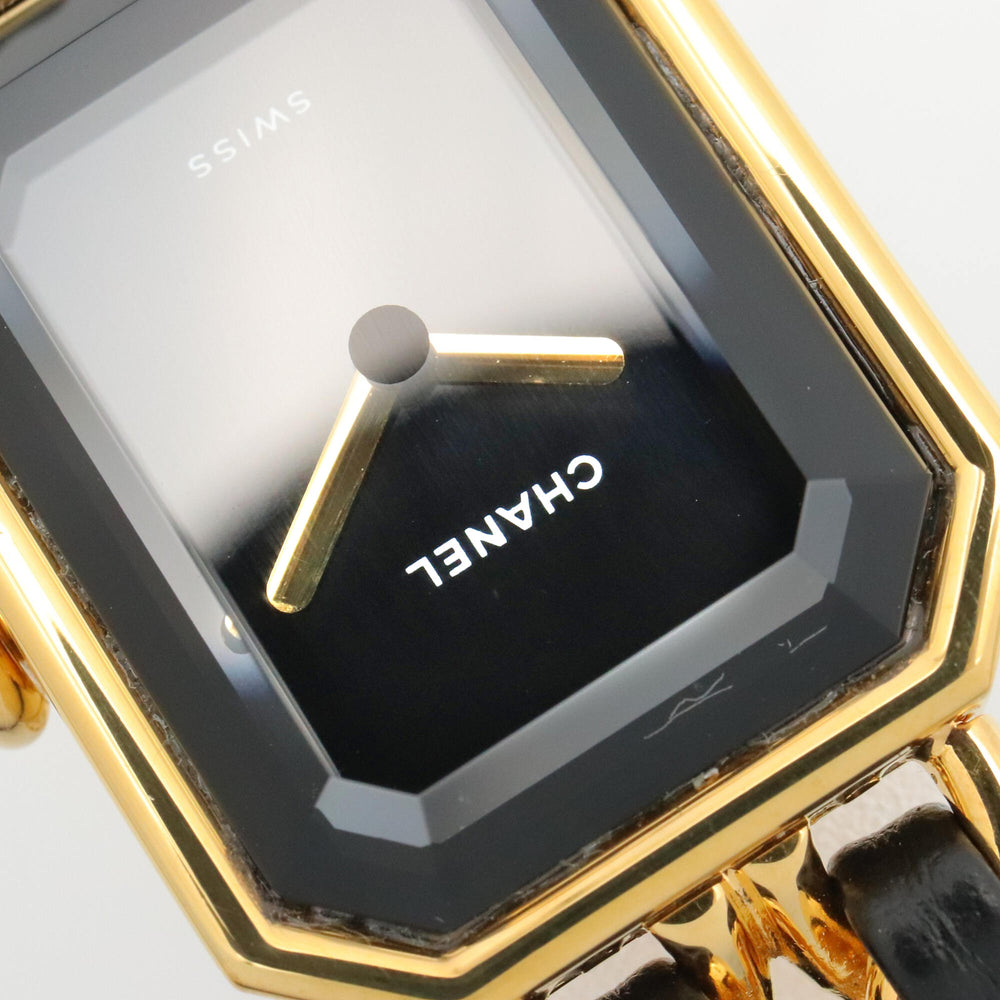 Chanel CHANEL Première S Watch, Gold Plated (GP), Leather Strap, Women's, Black, H0001 — Very Good
