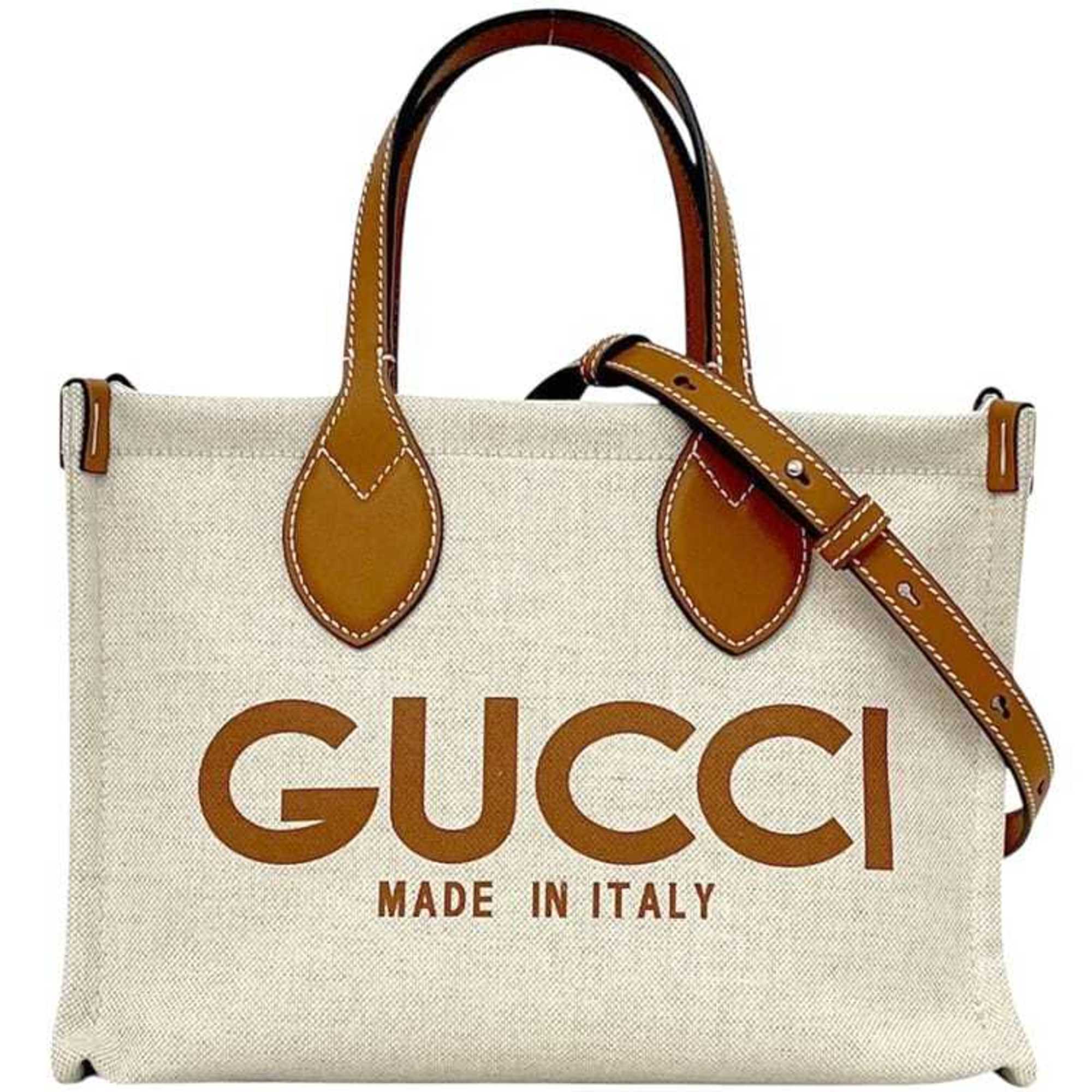 Gucci 2-way print handbag f-25014 beige camel brown 772144 unused canvas and leather 520981 GUCCI tote shoulder bag crossbody women's — New - Store Return