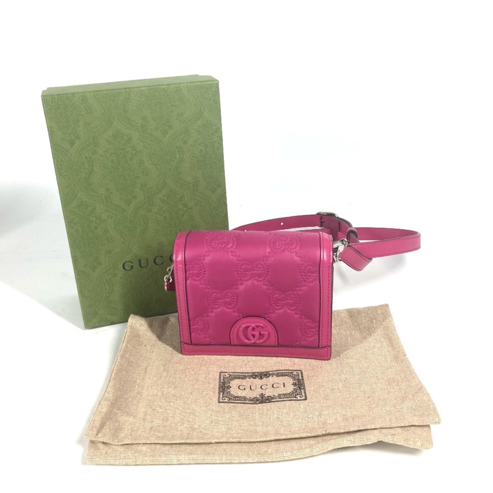 GUCCI 723777 GG Matelasse Quilted Pochette Shoulder Bag Leather Nylon Women's Pink G-240825-25 — New - Store Return