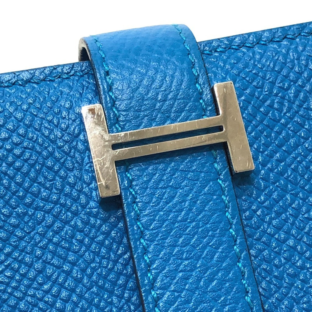 HERMES Bearn Soufflet Bifold Wallet, Long Epsom Leather, Women's, Blue Zanzibar,