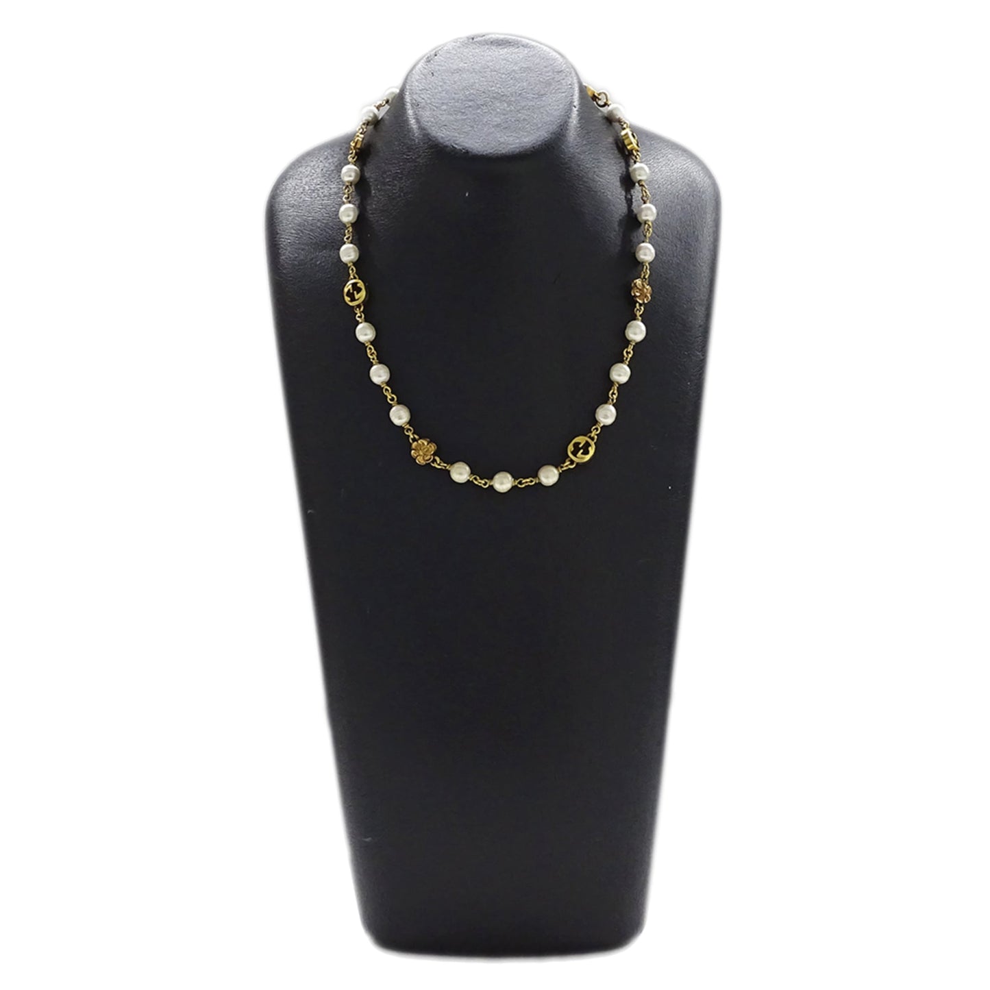 Gucci Women's Interlocking G Necklace with Faux Pearls and Gold Flowers