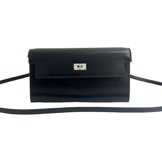 B-stamped HERMES Kelly Long To-Go Box Calf Leather Wallet/Shoulder Wallet, Black, 05769