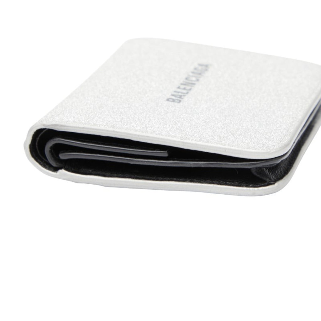 Balenciaga Logo Bifold Wallet 594216 Silver Leather Women's BALENCIAGA