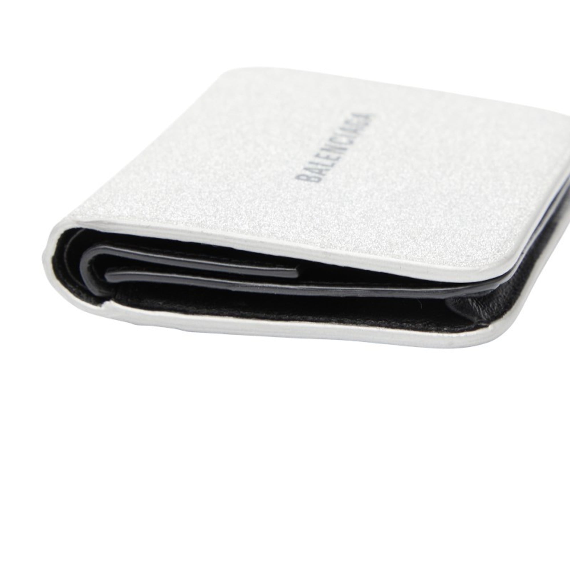 Balenciaga Logo Bifold Wallet 594216 Silver Leather Women's BALENCIAGA