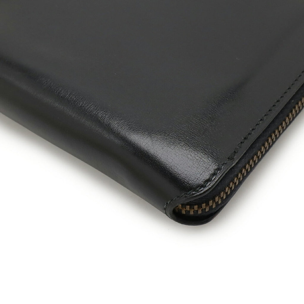 HERMES Charlie Travel Case, Multi-Purpose Passport Round Wallet, Box Calf Leather, Black, 〇U Stamp