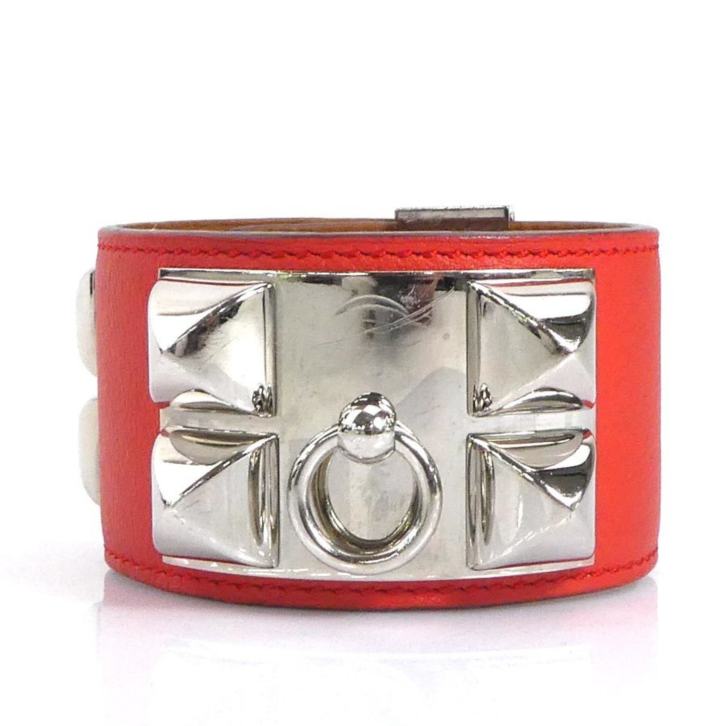 Hermes HERMES Bracelet Collier de Chien Leather Metal Pink Orange Silver Women's e59849g