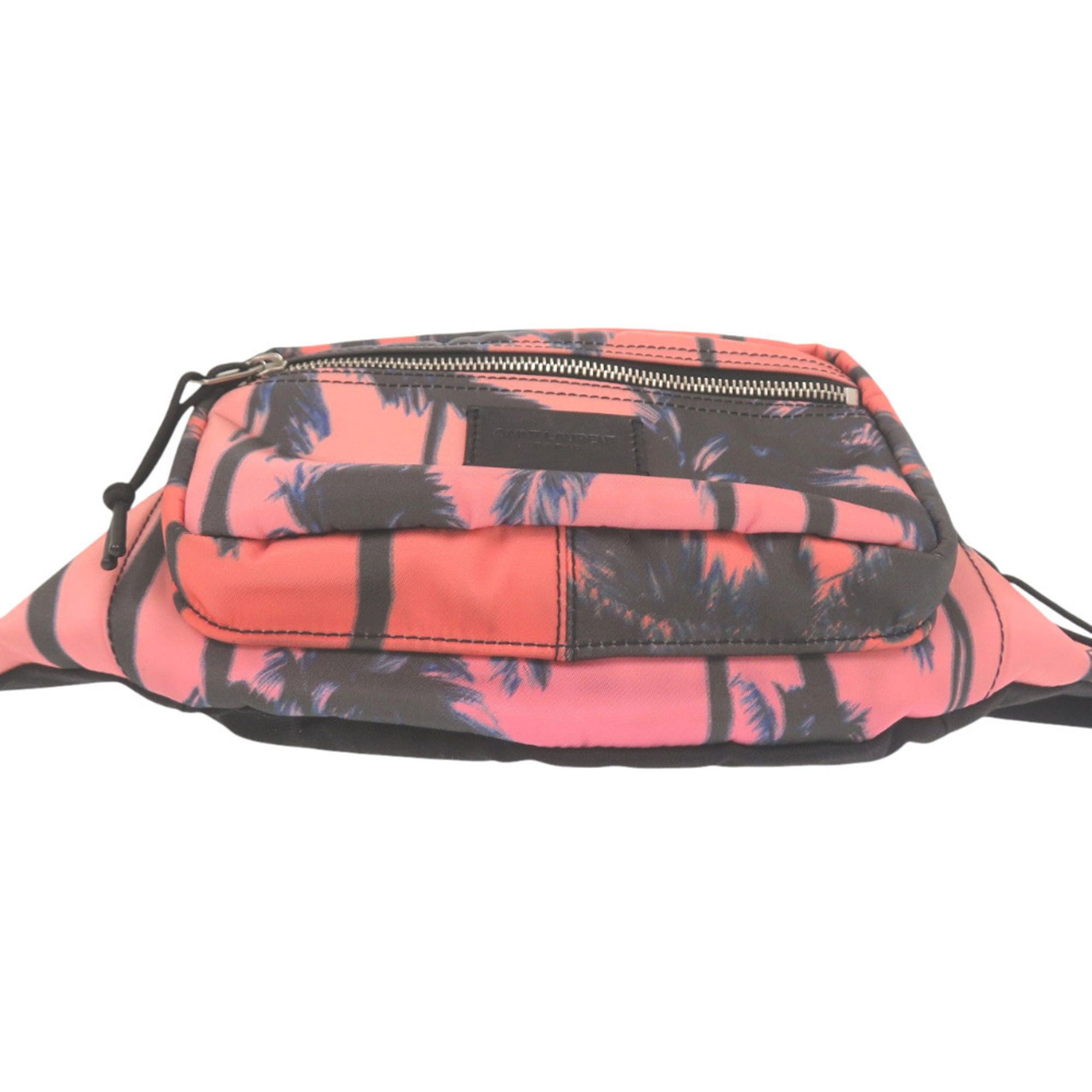 Excellent condition Saint Laurent Paris palm tree print 581375 nylon pink and orange body bag 0529