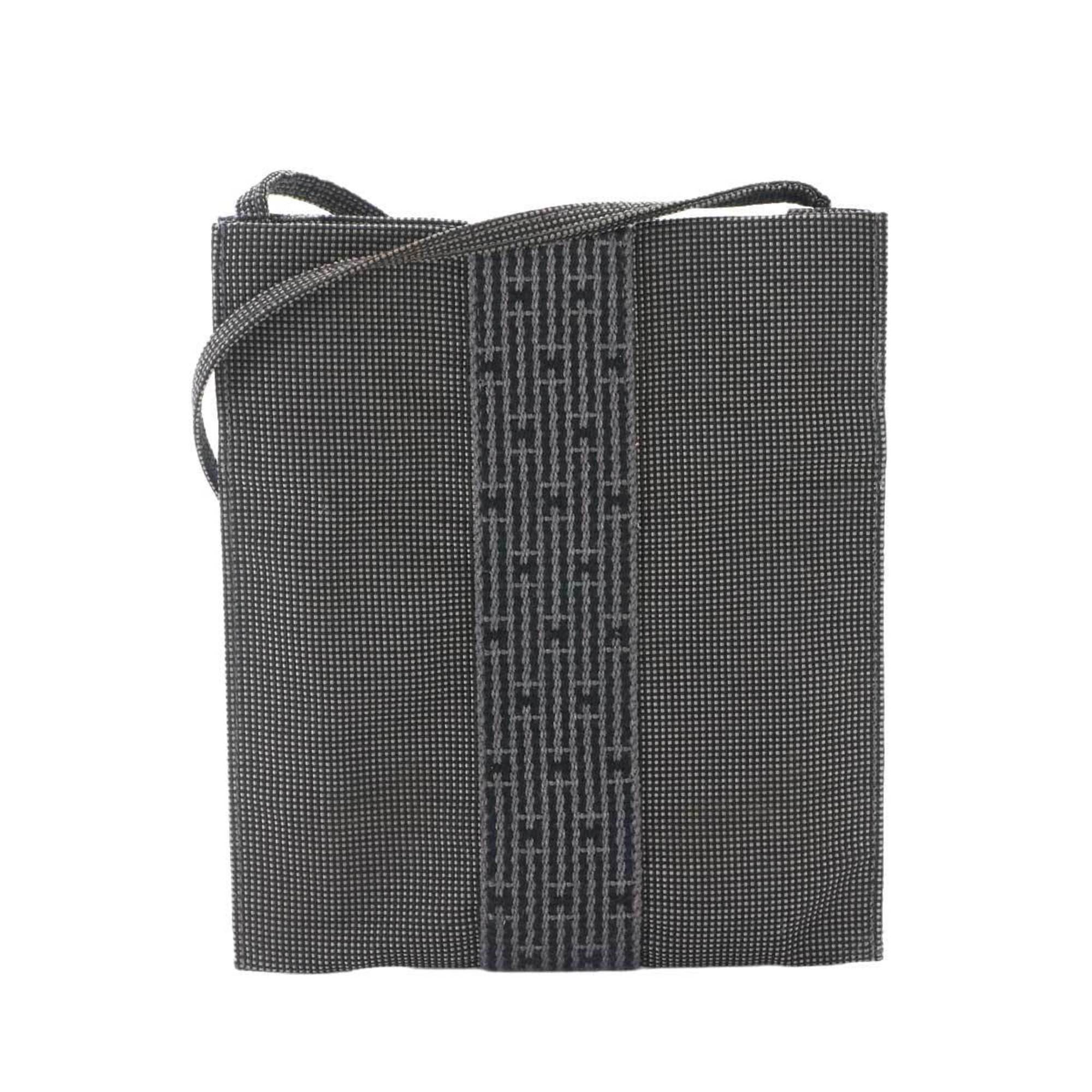 Hermes Herline Pochette Shoulder Handbag, Canvas, Gray — Like New