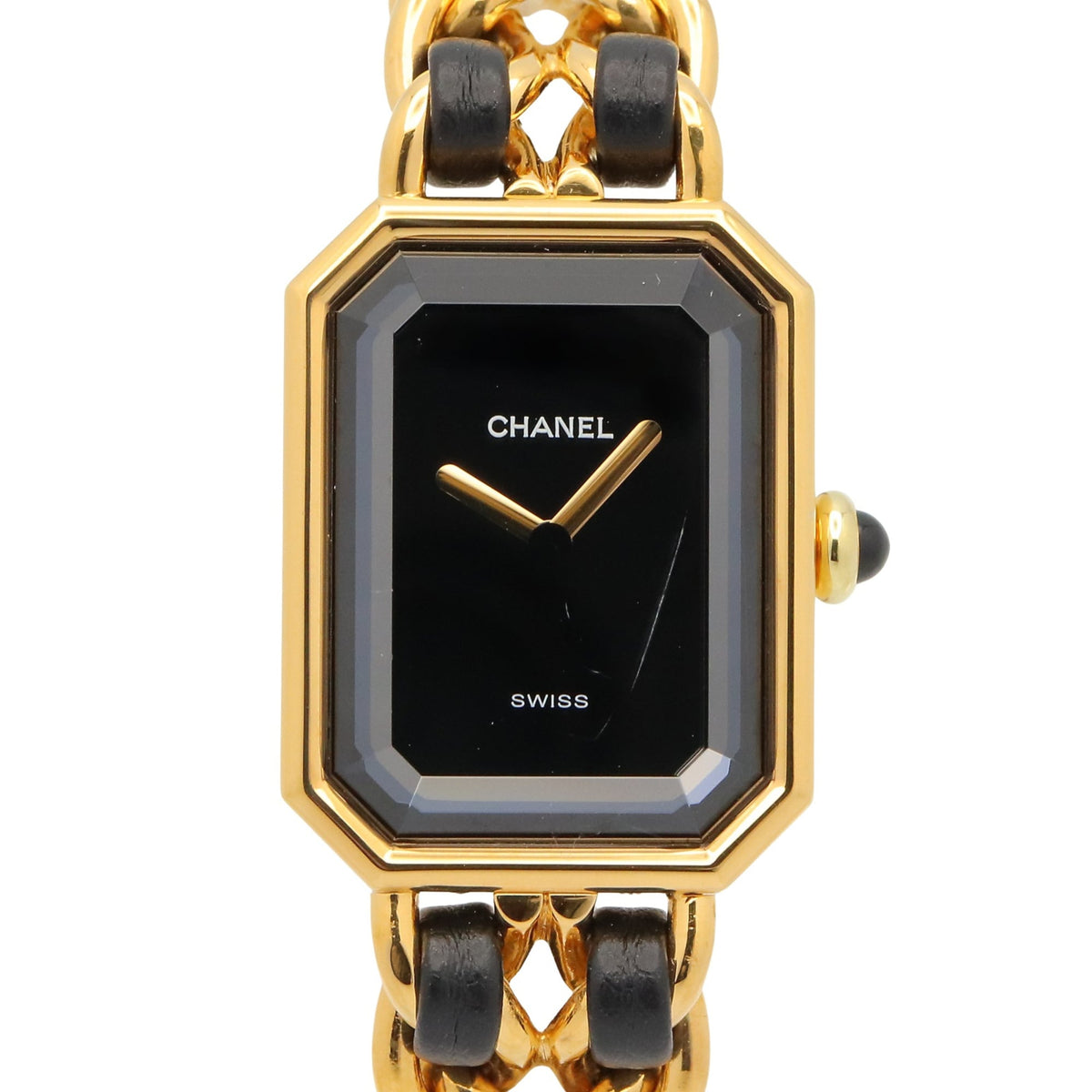 Chanel CHANEL Première M Watch, Gold Plated Leather, Women's, Black, H0001 — Very Good