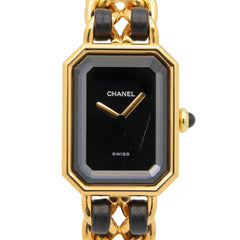 Chanel CHANEL Première M Watch, Gold Plated Leather, Women's, Black, H0001 — Very Good