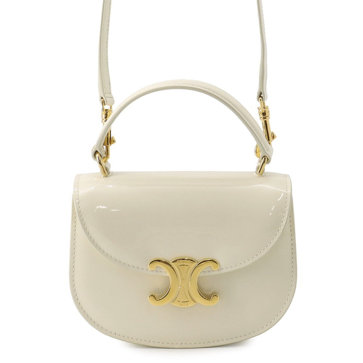 Celine Mini Buzas Patent Leather Handbag 10L063ETZ CELINE 2-way Shoulder Bag White Fendi Women's FENDI — Like New