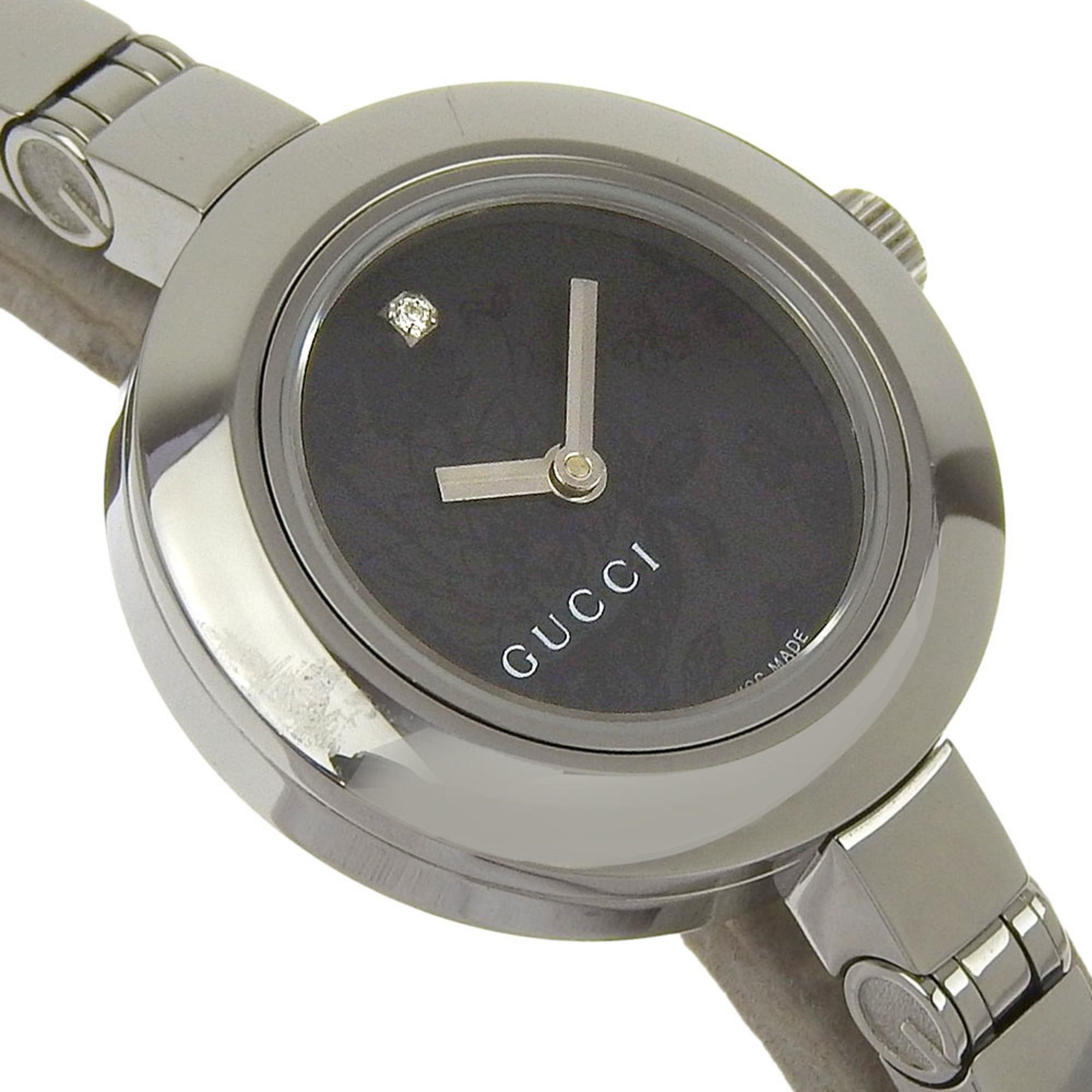 Gucci GUCCI Watch 105 Stainless Steel x Diamond Quartz Analog Display Black Dial Women's — Very Good
