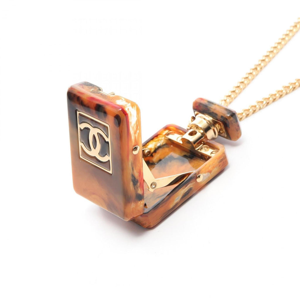 Chanel Coco Mark Perfume Bottle Motif Necklace, Gold-Plated Plastic, Women's, Brown and Gold
